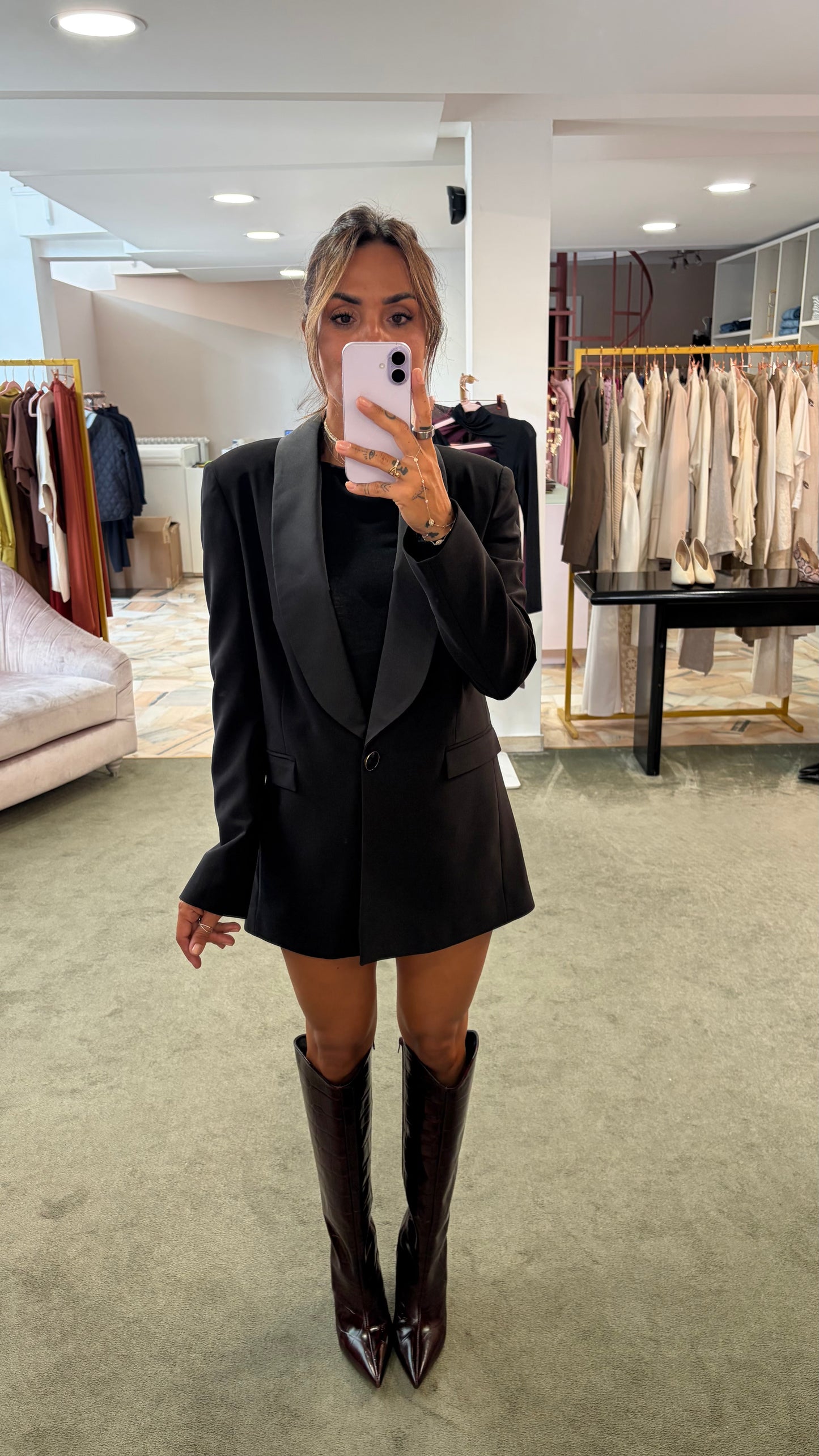 Blazer lungo nero rever in raso fr