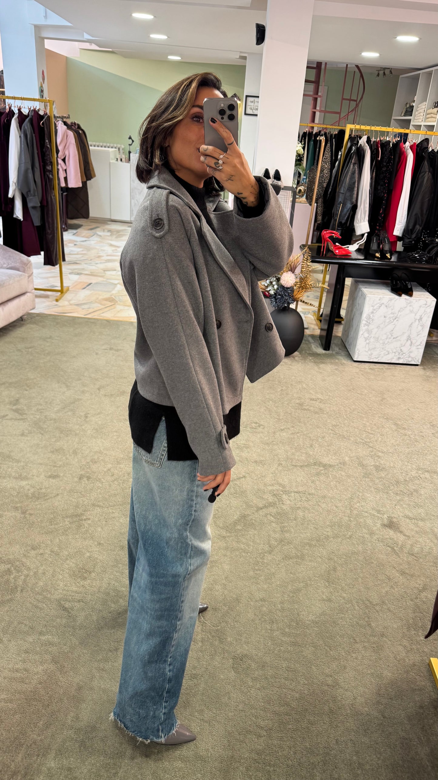 Cappotto caban grigio corto jx
