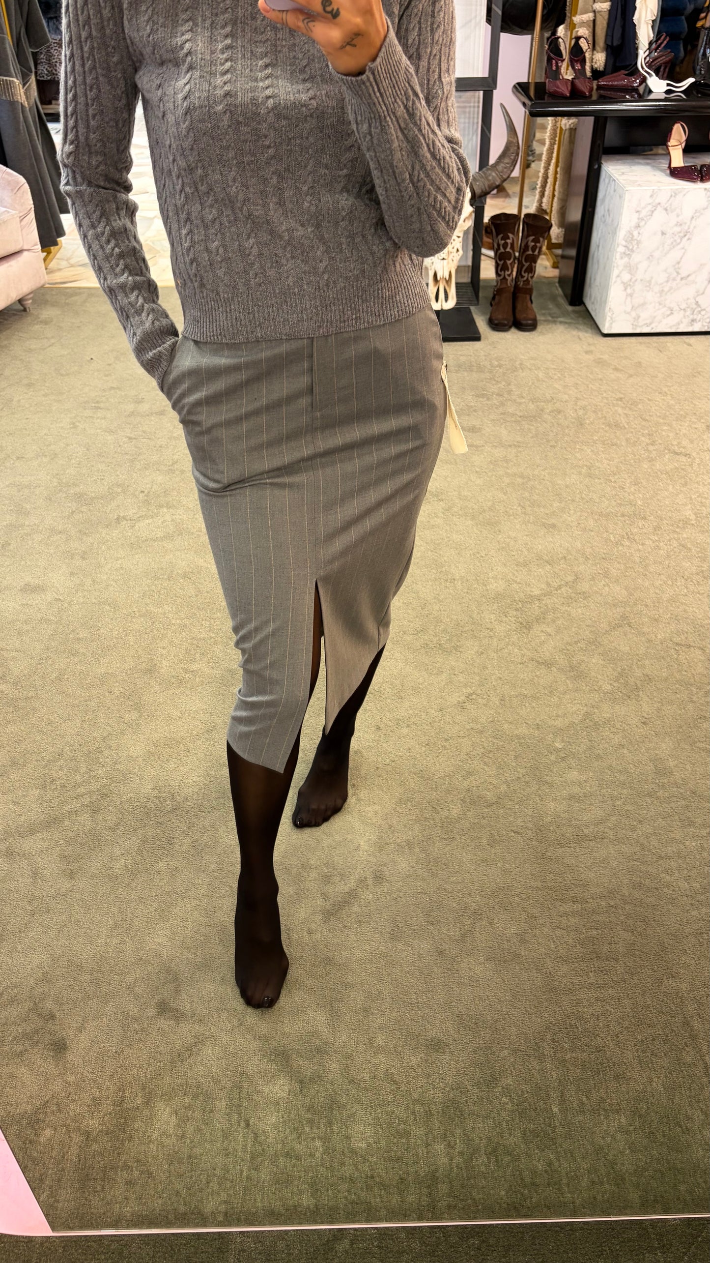 Gonna longuette MAR DE MARGARITAS grigia gessata con spacco