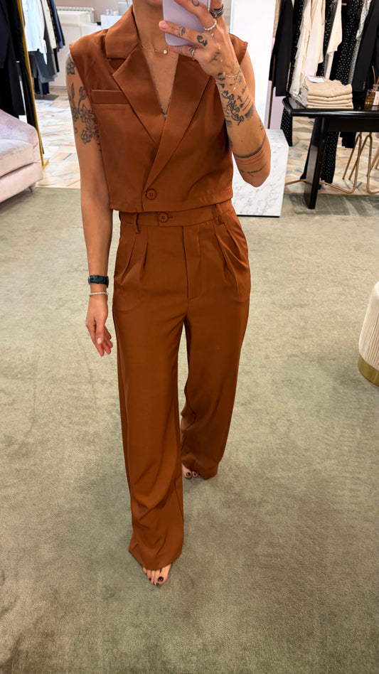 Pantaloni tabacco wide doppia pences ay