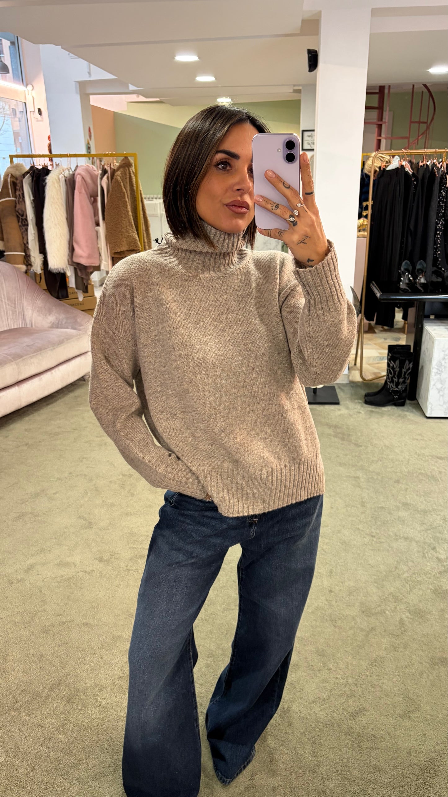 Dolcevita tortora melange a scatoletta in lana Irish