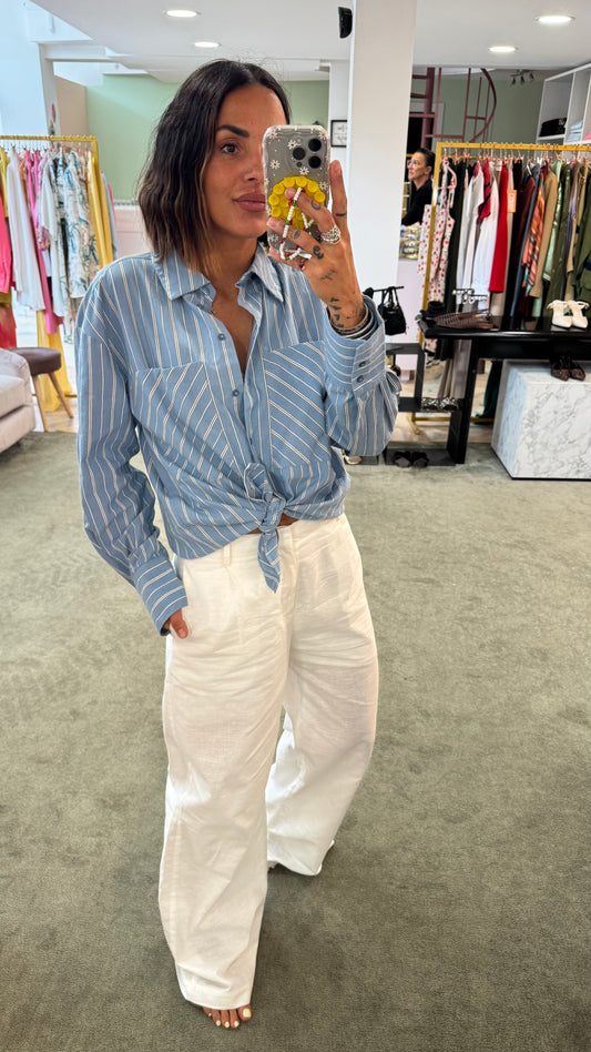 Camicia a righe azzurro cielo in cotone jx