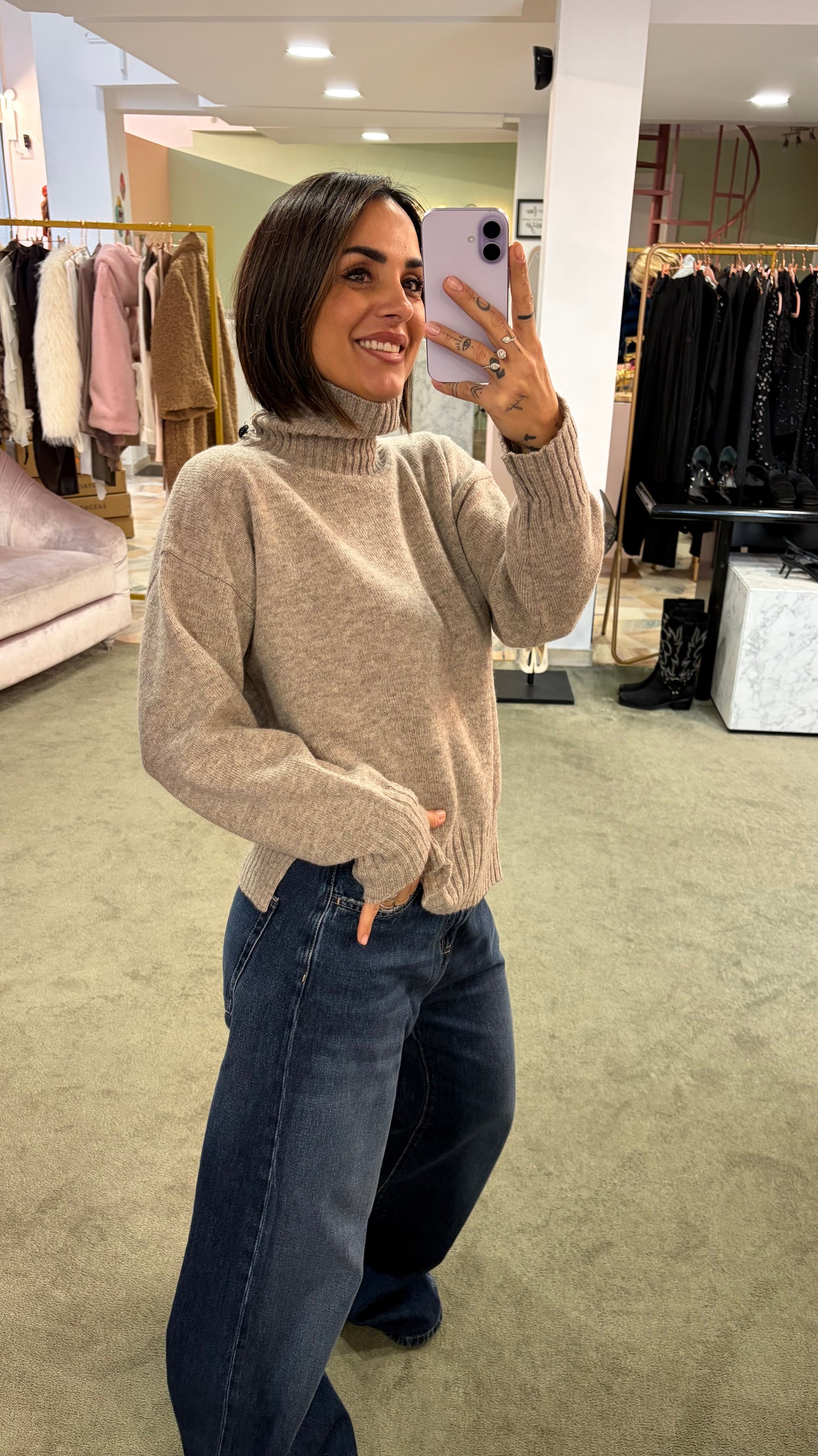 Dolcevita tortora melange a scatoletta in lana Irish