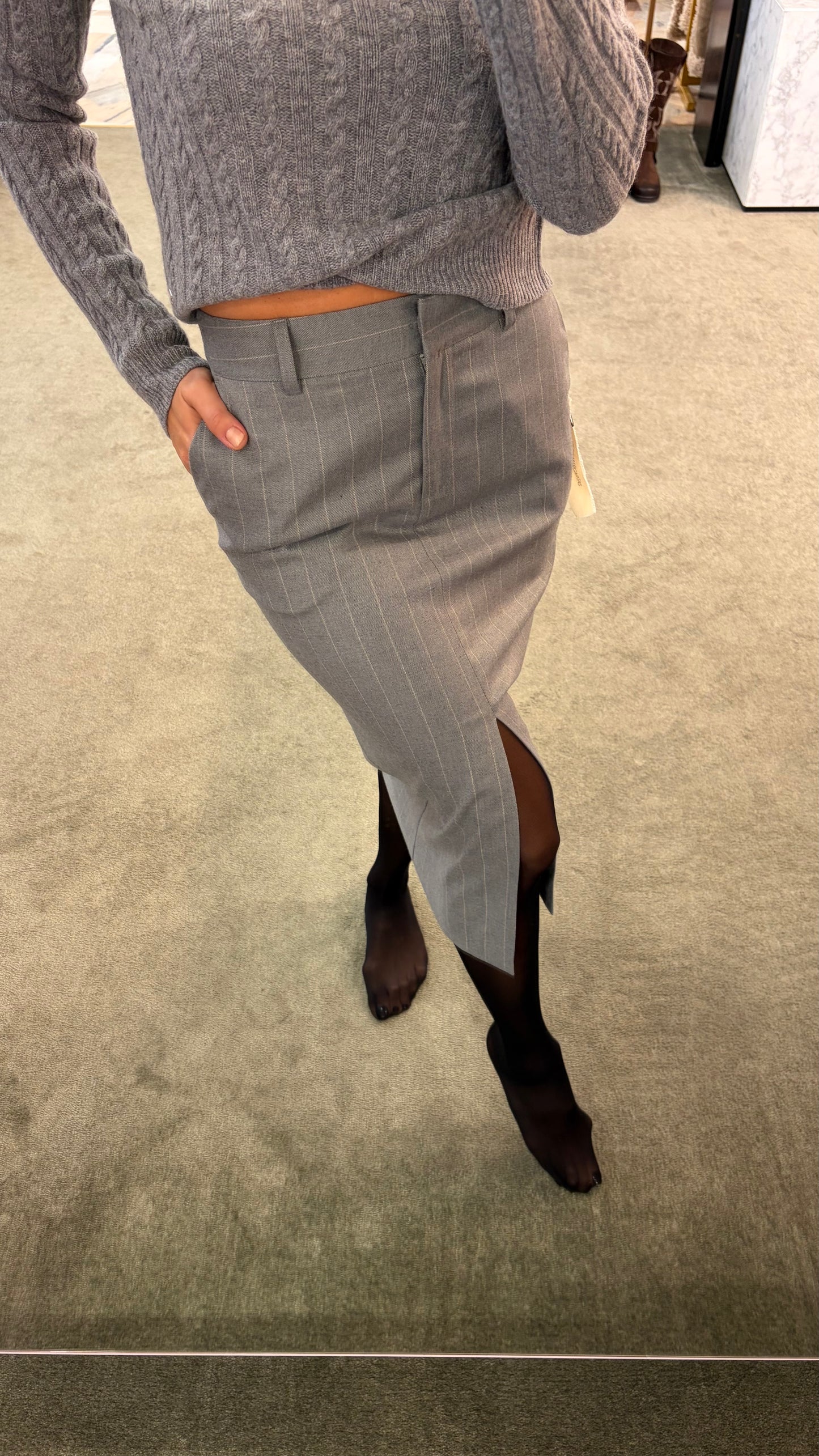 Gonna longuette MAR DE MARGARITAS grigia gessata con spacco