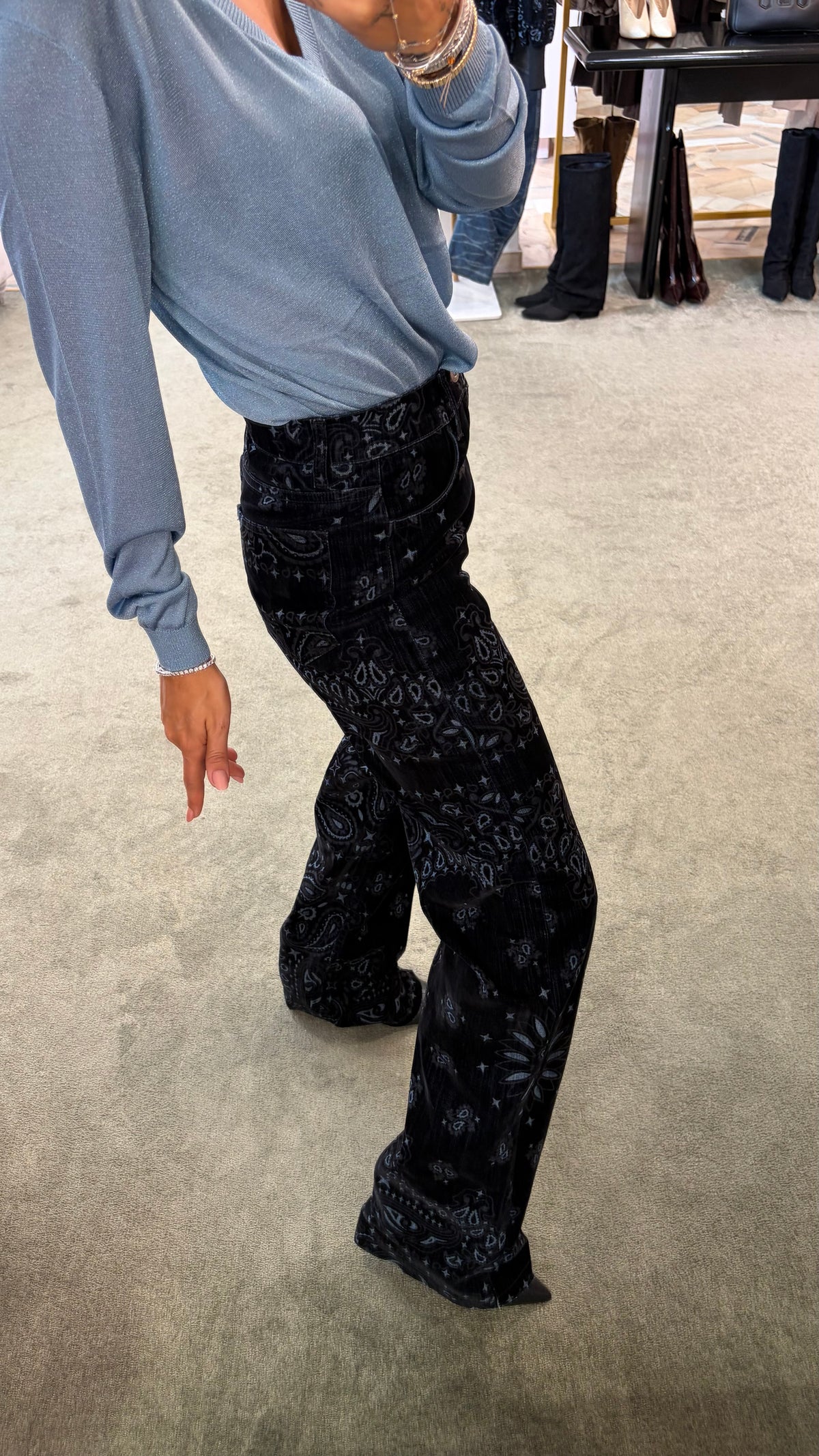 Pantaloni neri bandana straight in velluto Don't@Me