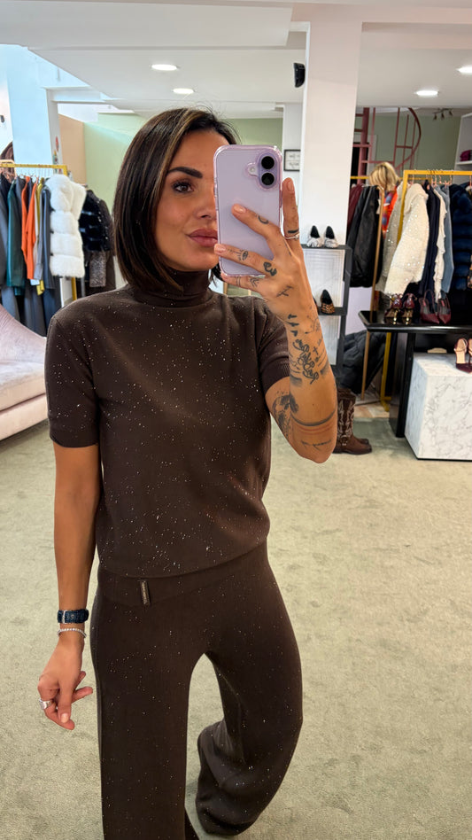 Dolcevita manica corta marrone testa di moro Hinnominate in maglia