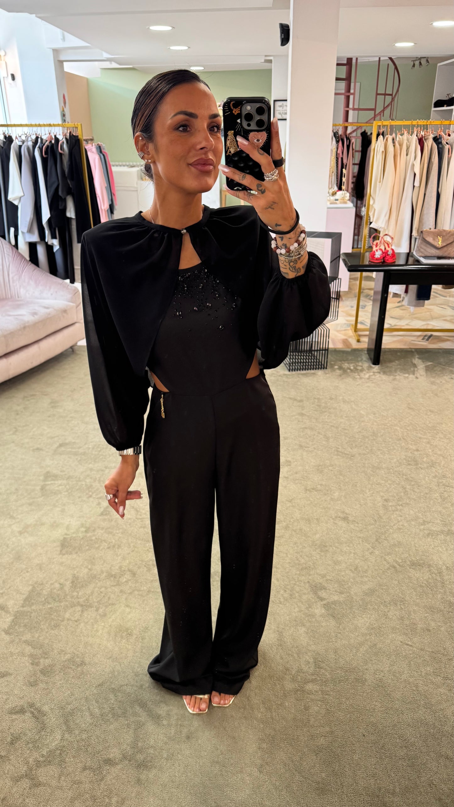 Jumpsuit nera con cristalli fr