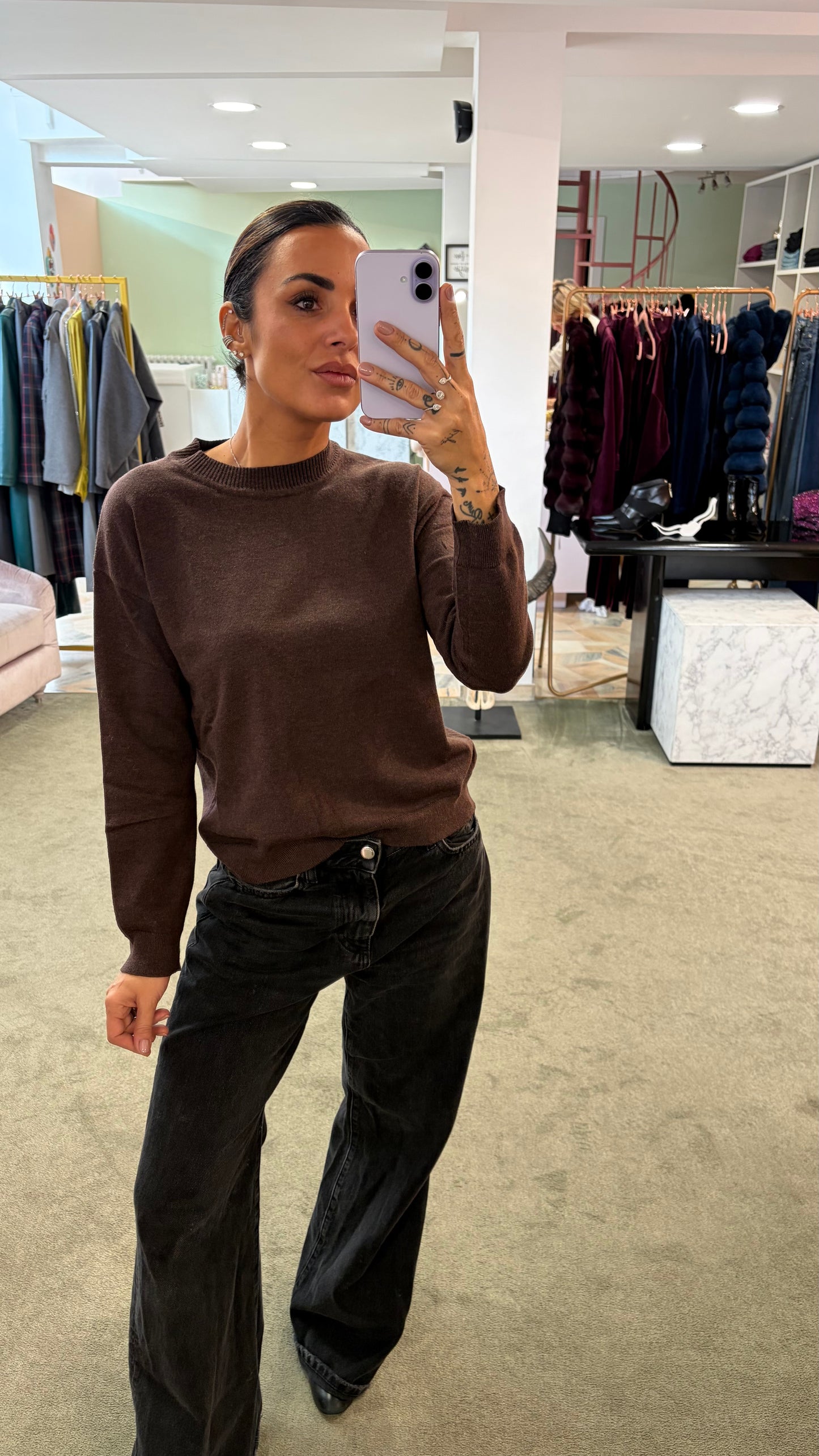 Maglione girocollo marrone melange ay