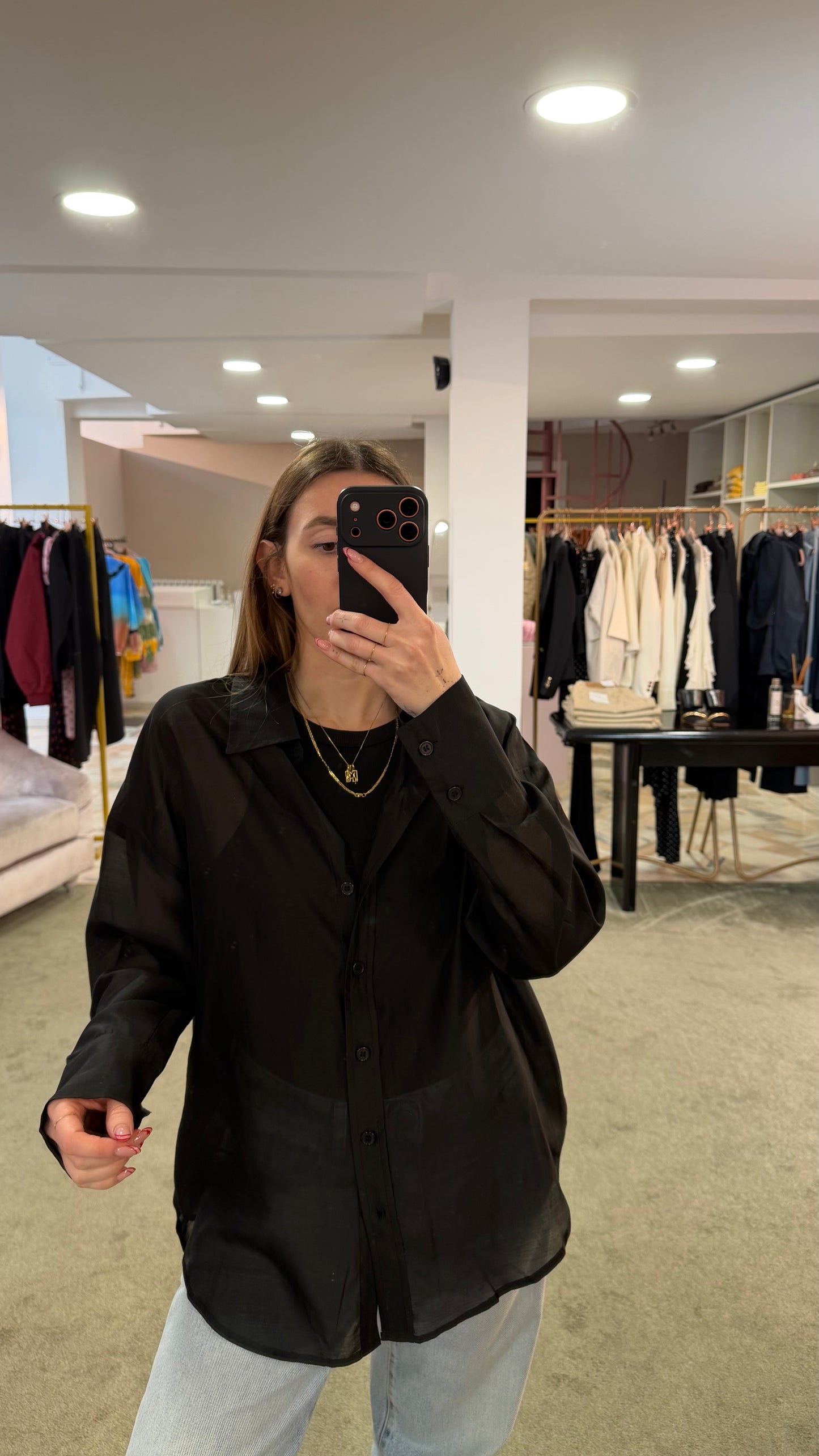 Camicia nera over in tencel ay