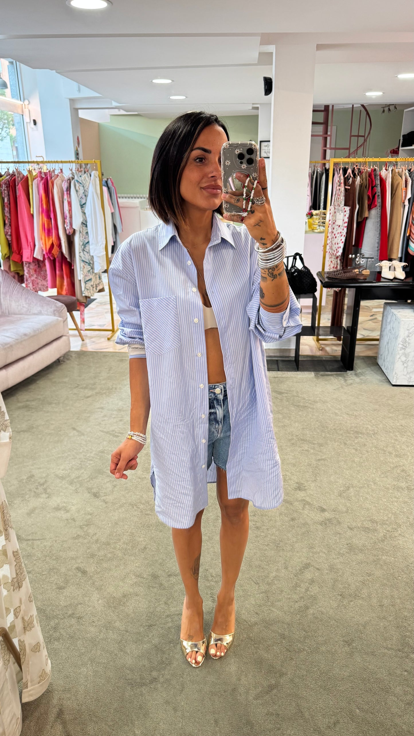 Camicia abito azzurra a righe over hinnominate