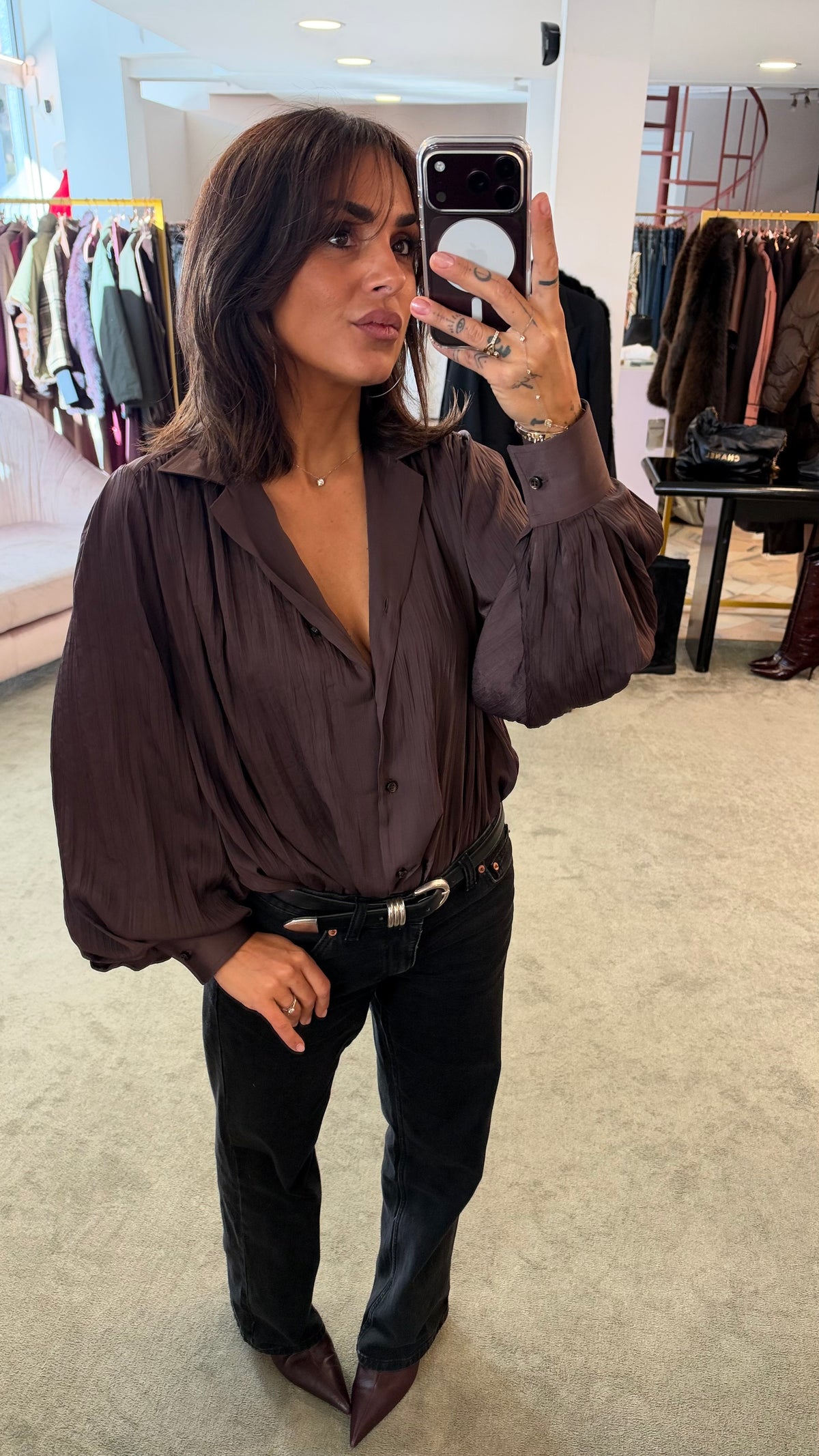 Camicia marrone moro scollo a giacca Marsem
