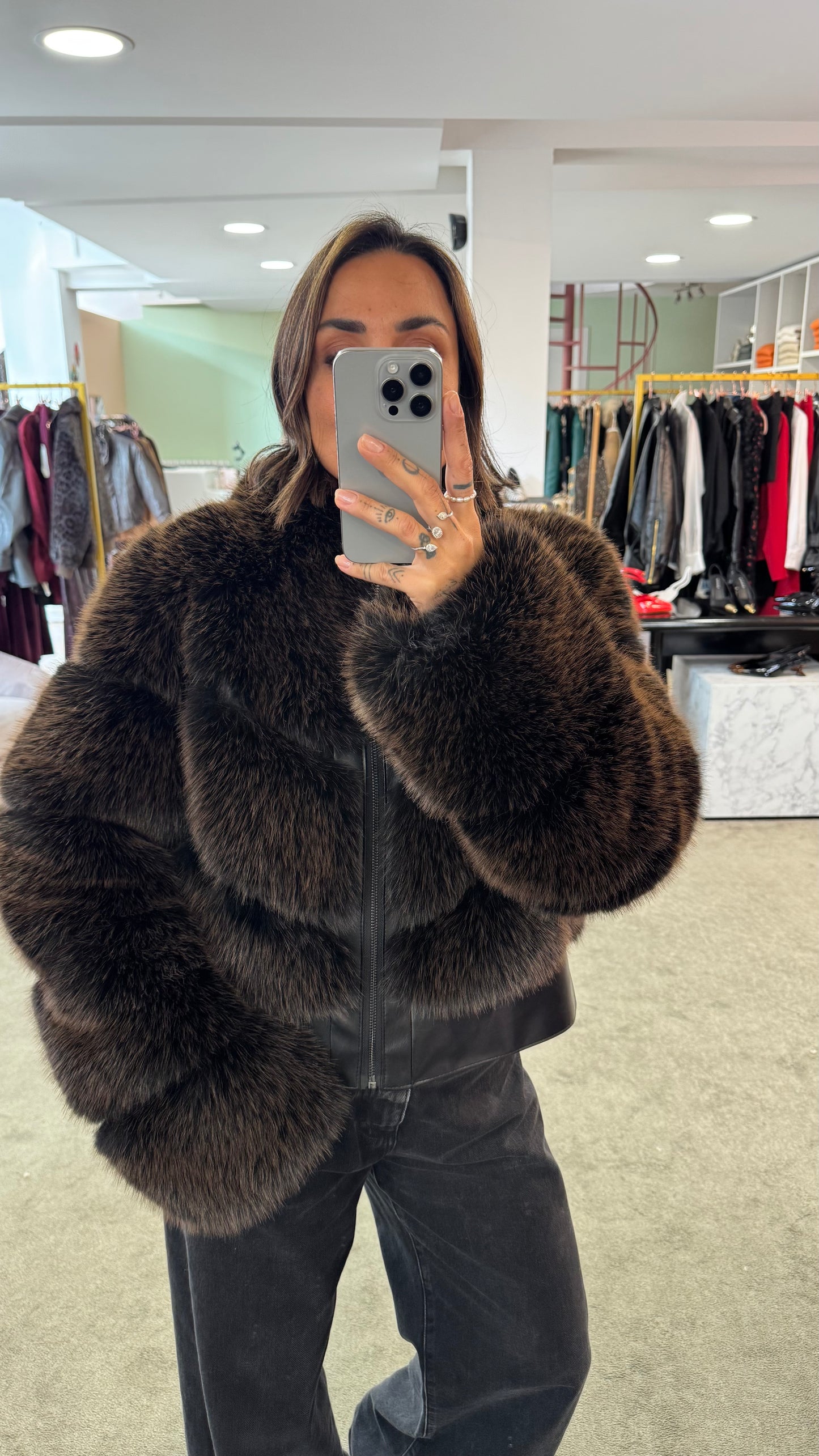Bomber in pelliccia eco marrone luxury effetto fox un