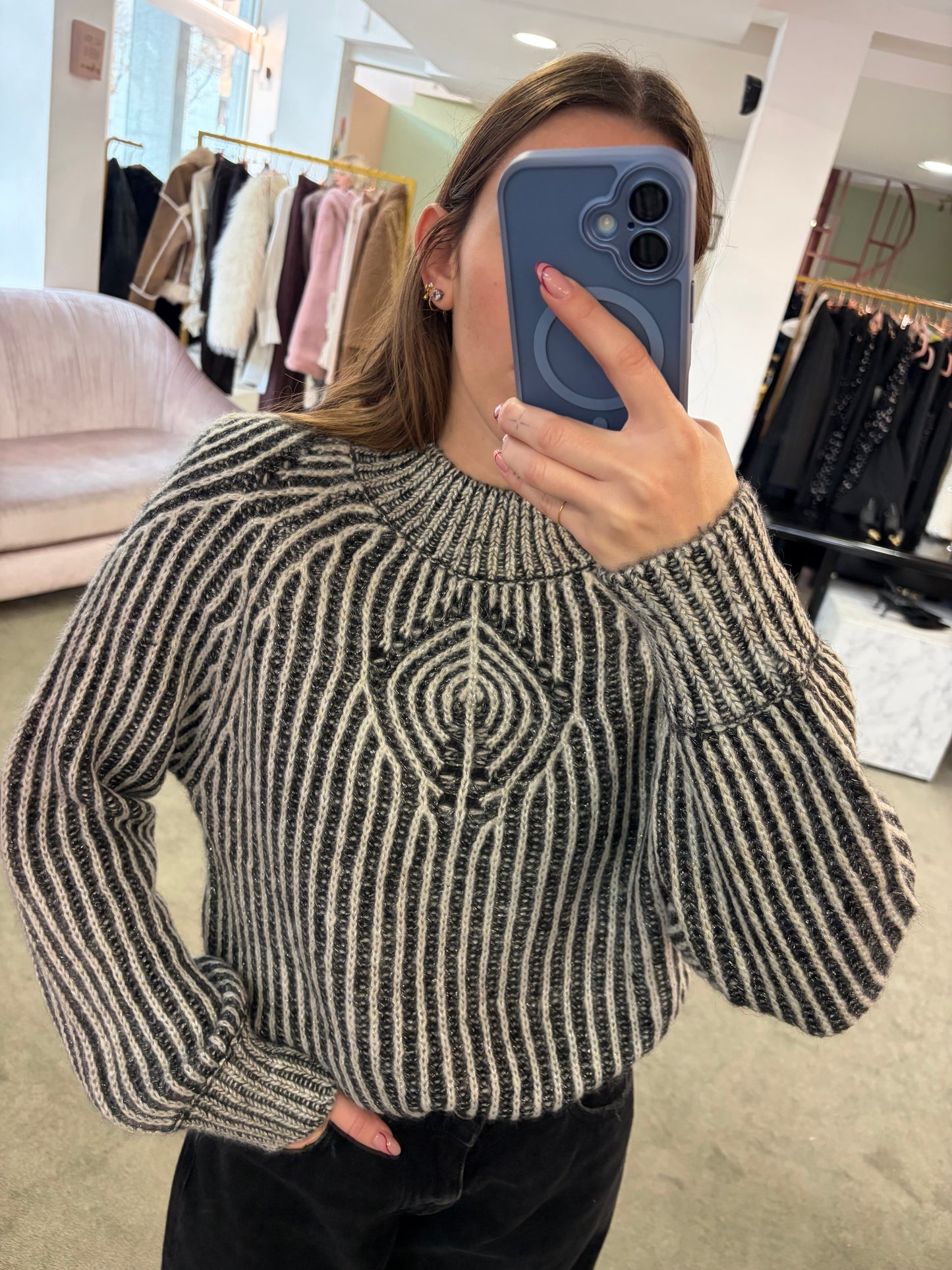 Maglione bicolor bianco e antracite con lurex bj