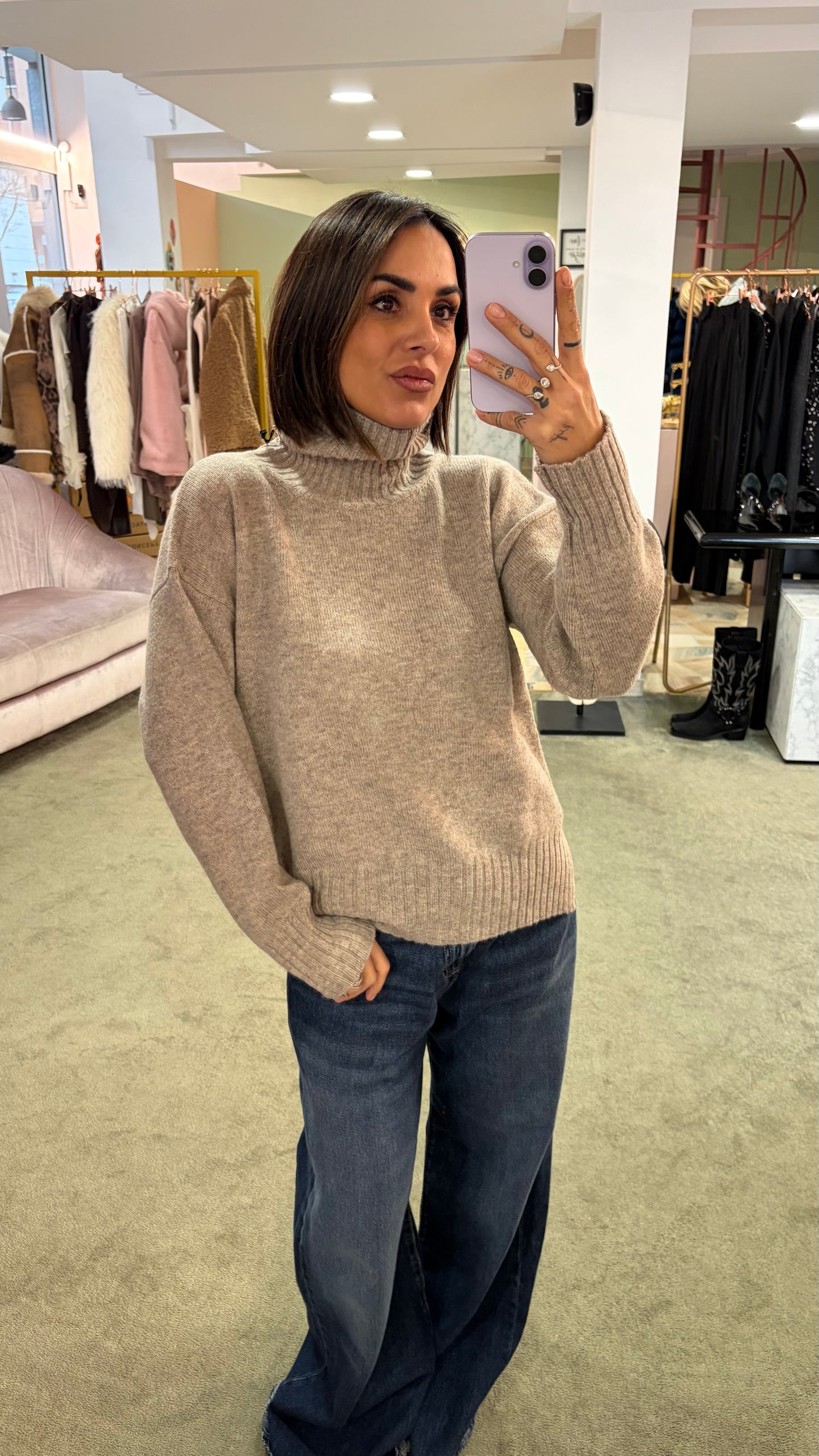 Dolcevita tortora melange a scatoletta in lana Irish