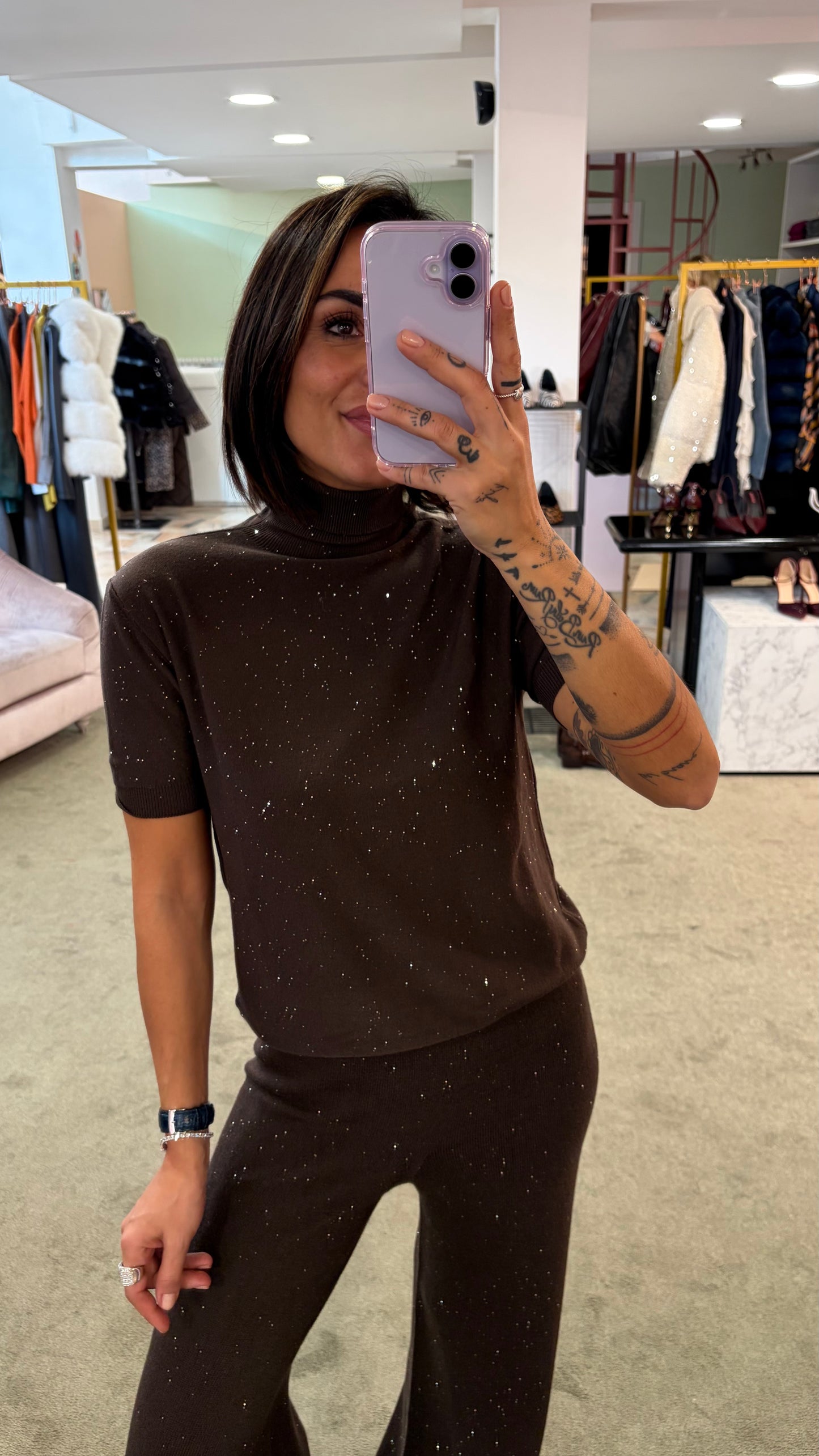 Dolcevita manica corta marrone testa di moro Hinnominate in maglia