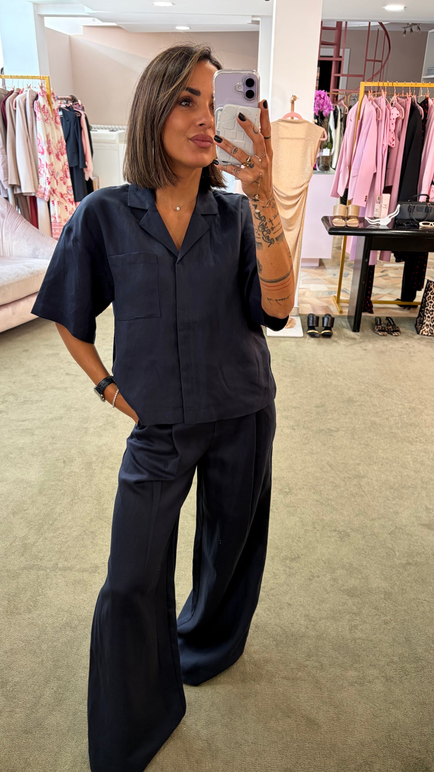 Camicia blu notte manica corta sl