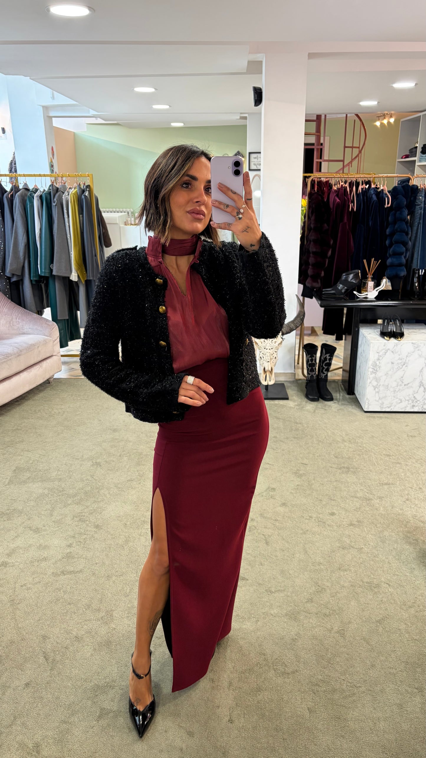 Maglione giacchetta nero in lurex con bottoni oro gl