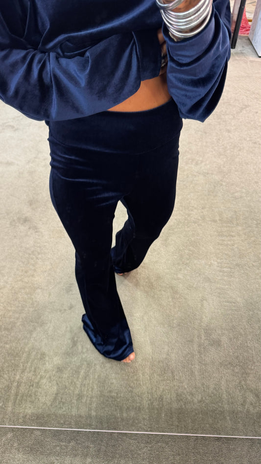 Pantaloni flare blu notte in velluto Don't@Me