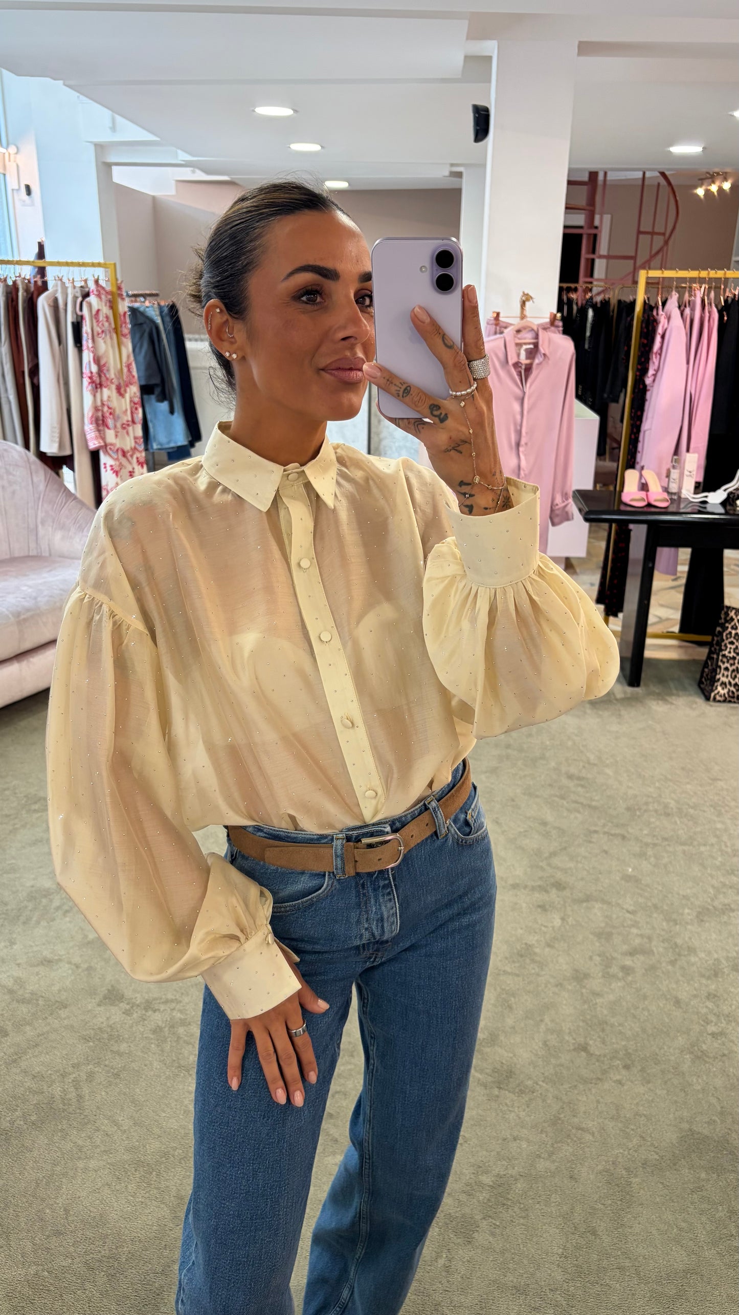 Camicia avorio  con cristalli Actualee