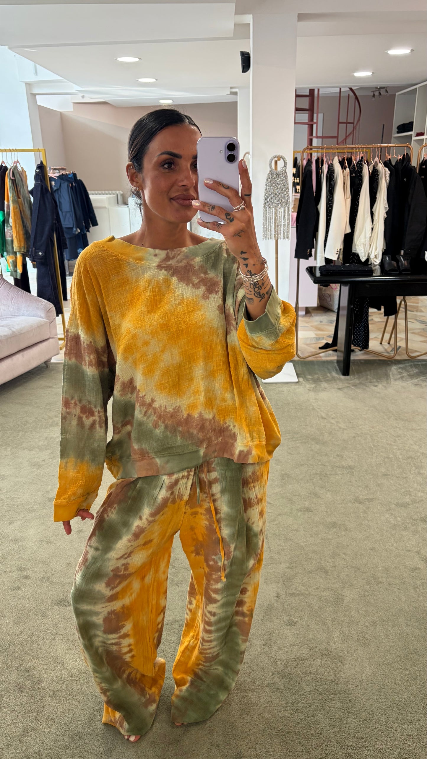 Felpa gialla verde tie-dye in garza Don't@Me