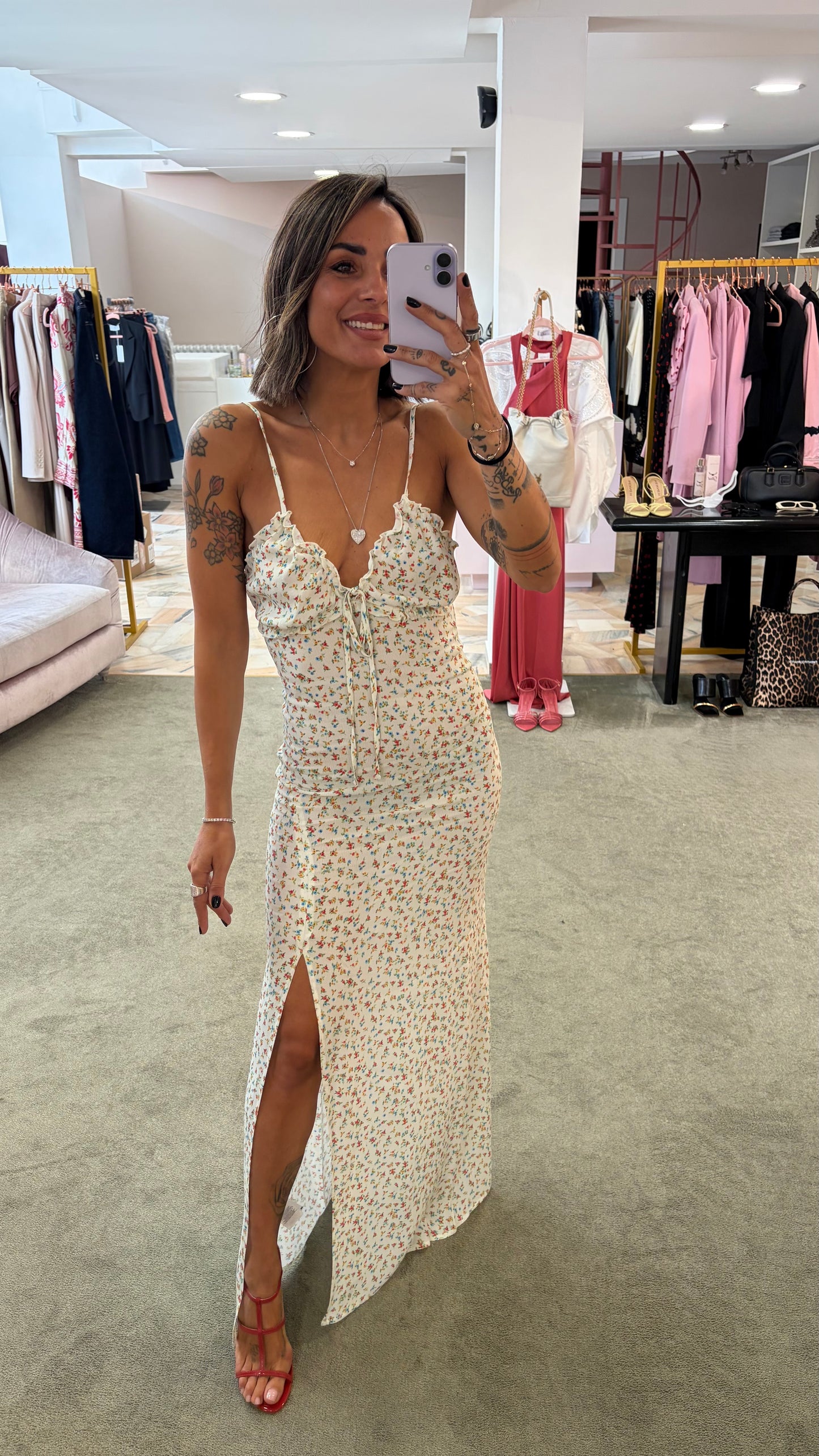 Abito riley lungo MAR DE MARGARITAS panna con fiorellini