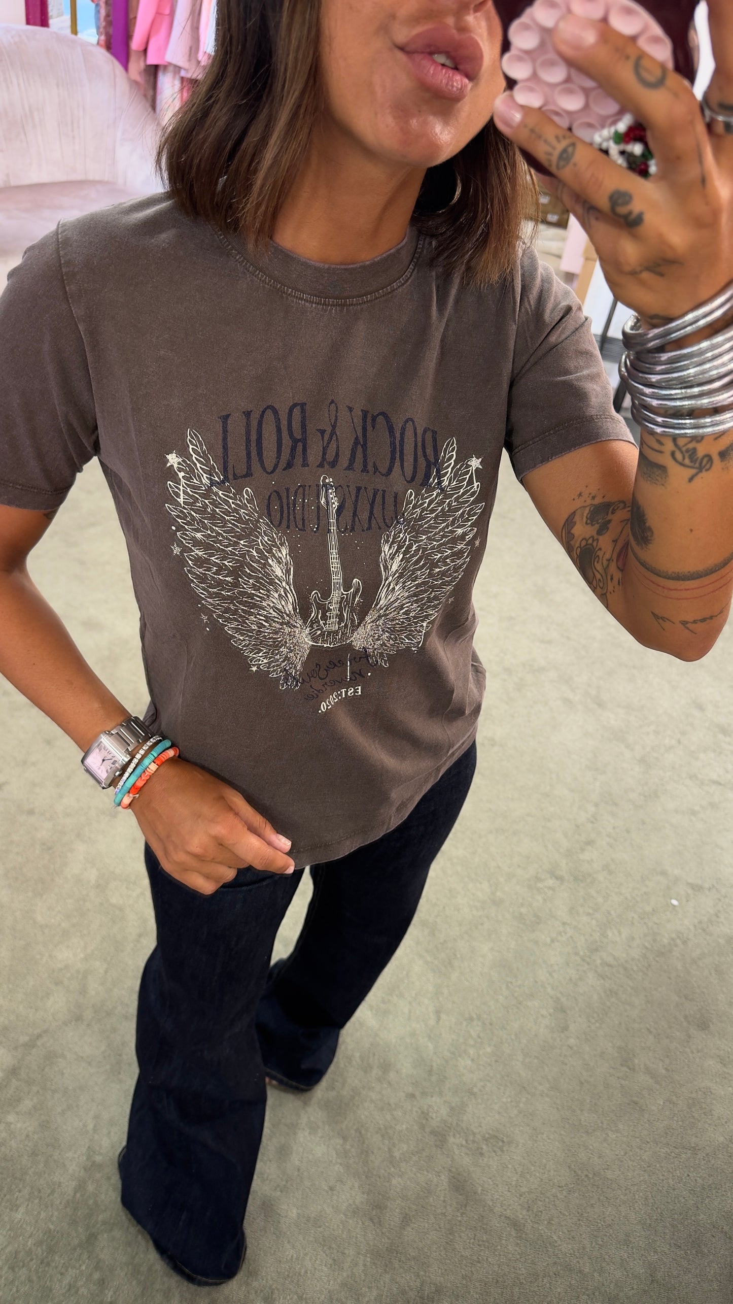 T-shirt marrone rock & roll jx