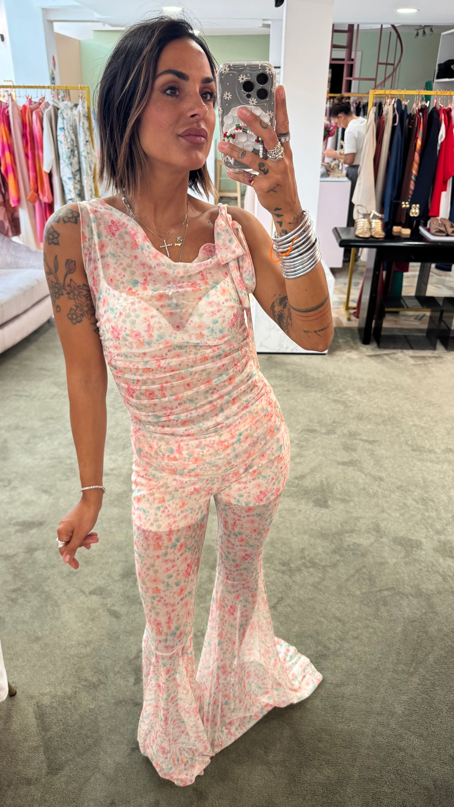 Completo canotta e pantalone in tulle a fiori ks