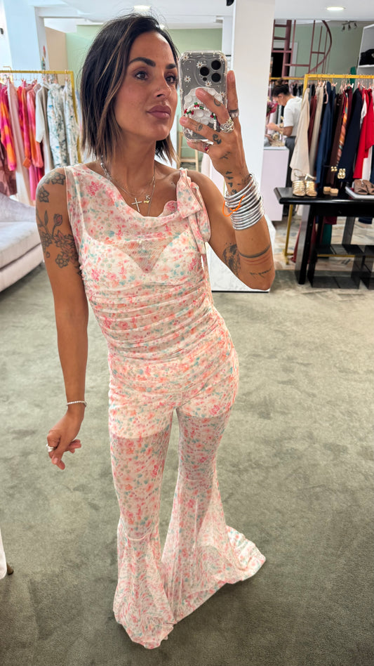 Completo canotta e pantalone in tulle a fiori ks