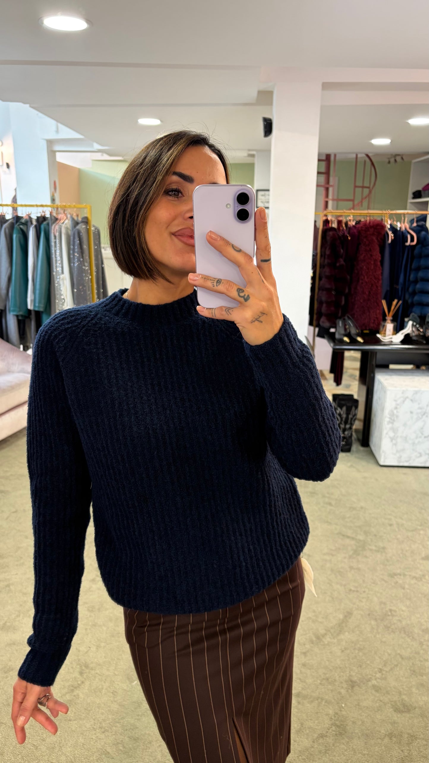 Maglione girocollo  blu navy a costine Irish