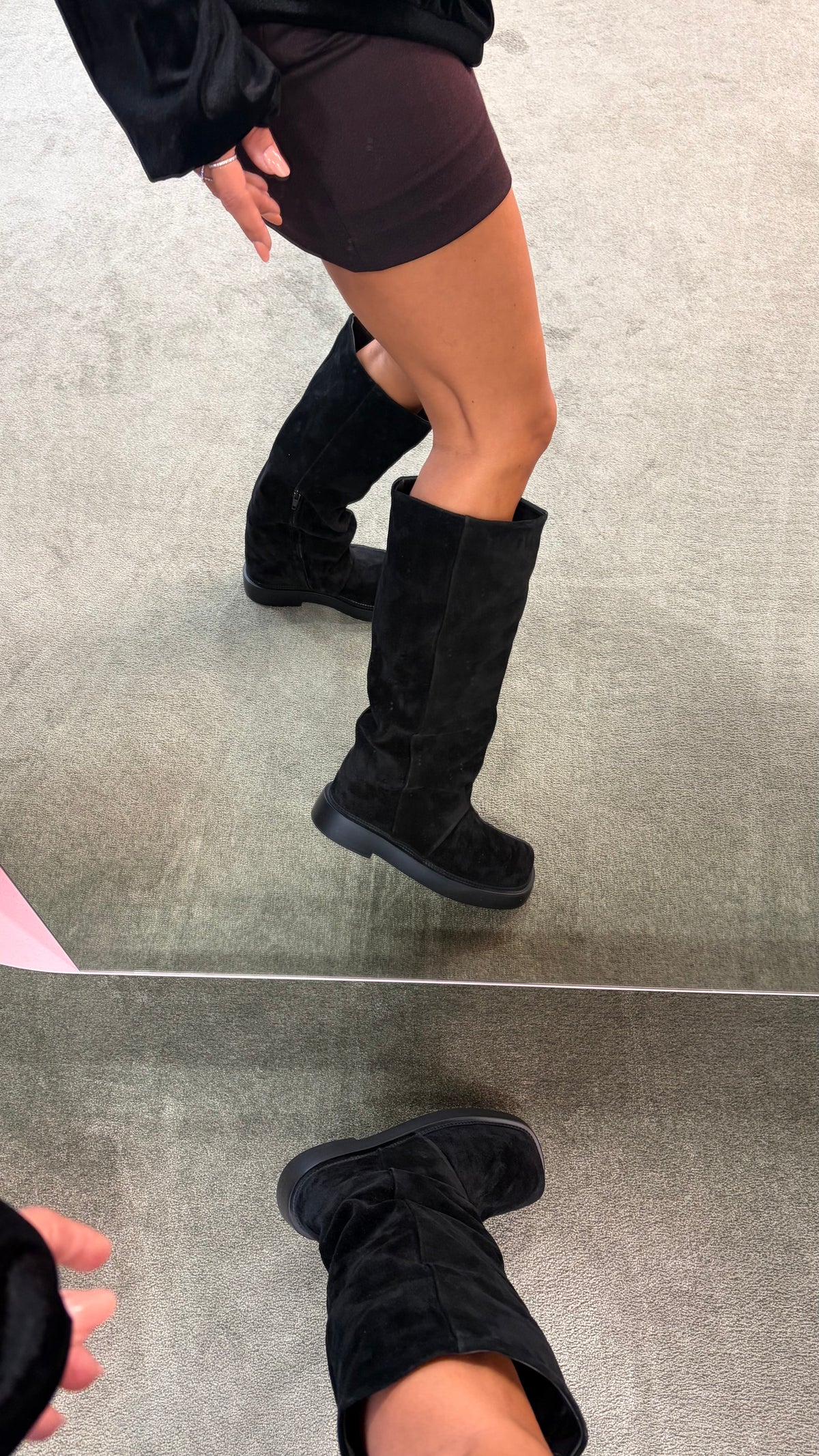 Stivale nero in pelle scamosciato punta quadrata bx