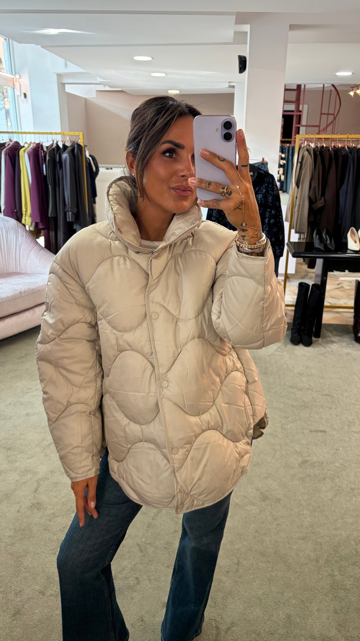 Piumino stella beige trapuntato jx