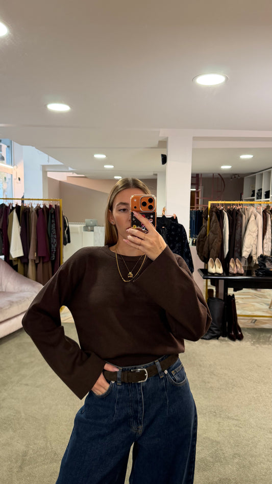 Maglione girocollo hanna marrone manica a kimono aw