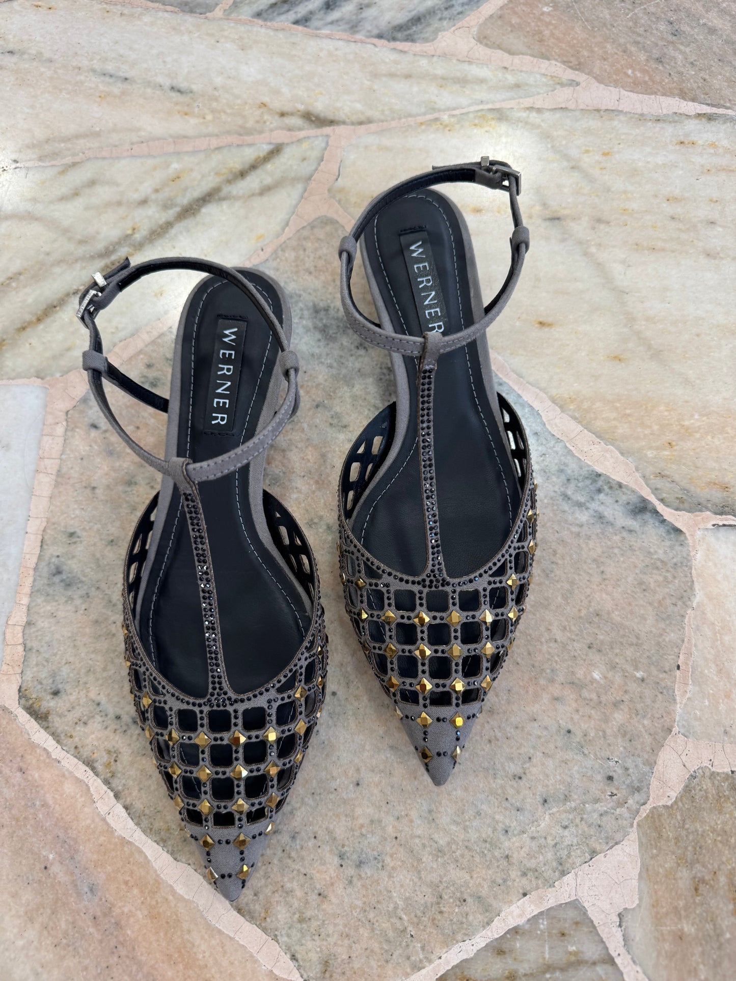 Slingback grigia a rete crystal