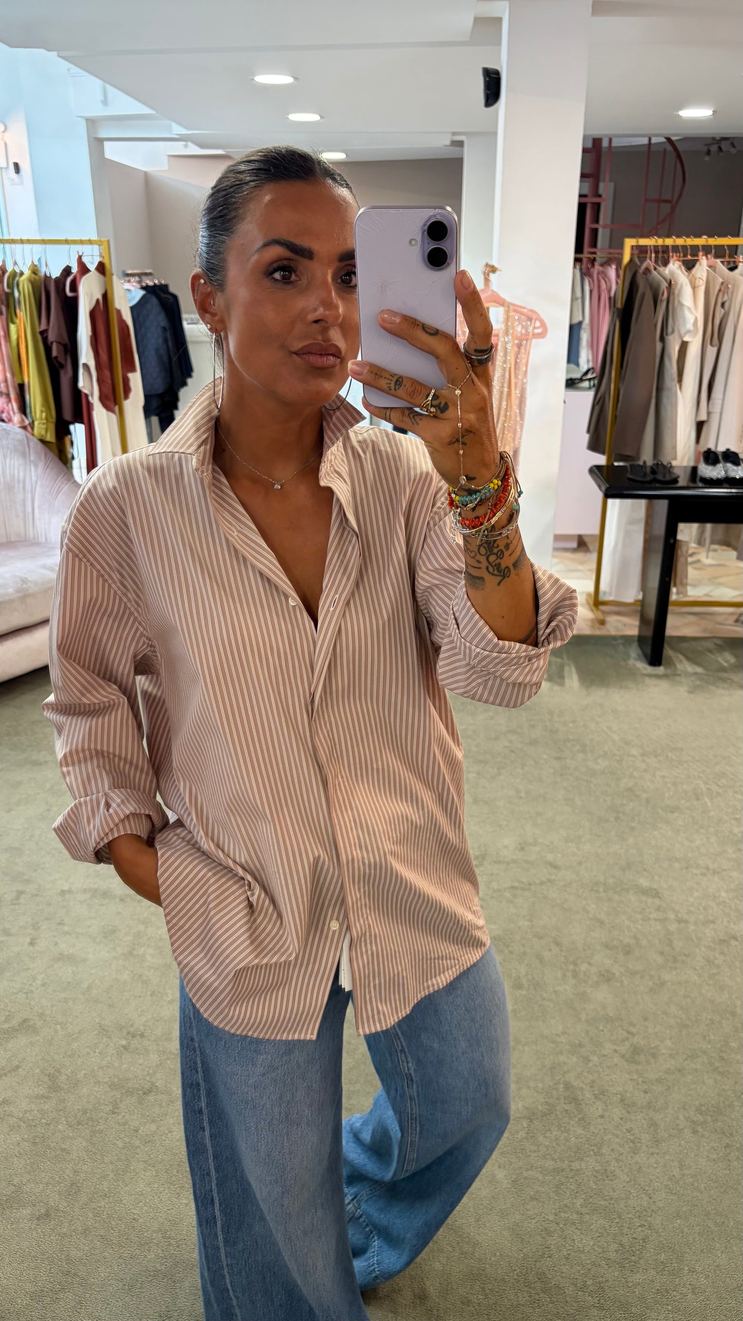 Camicia cammello a righe regular Marsem