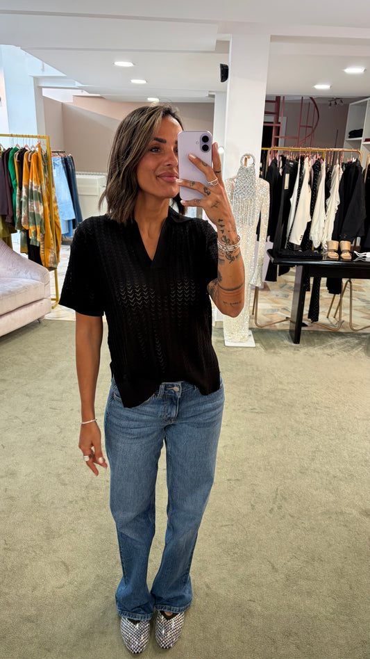 Polo nera traforata manica corta bj