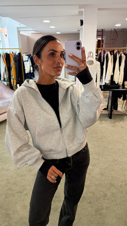 Felpa grigio chiaro con zip e cappuccio jx