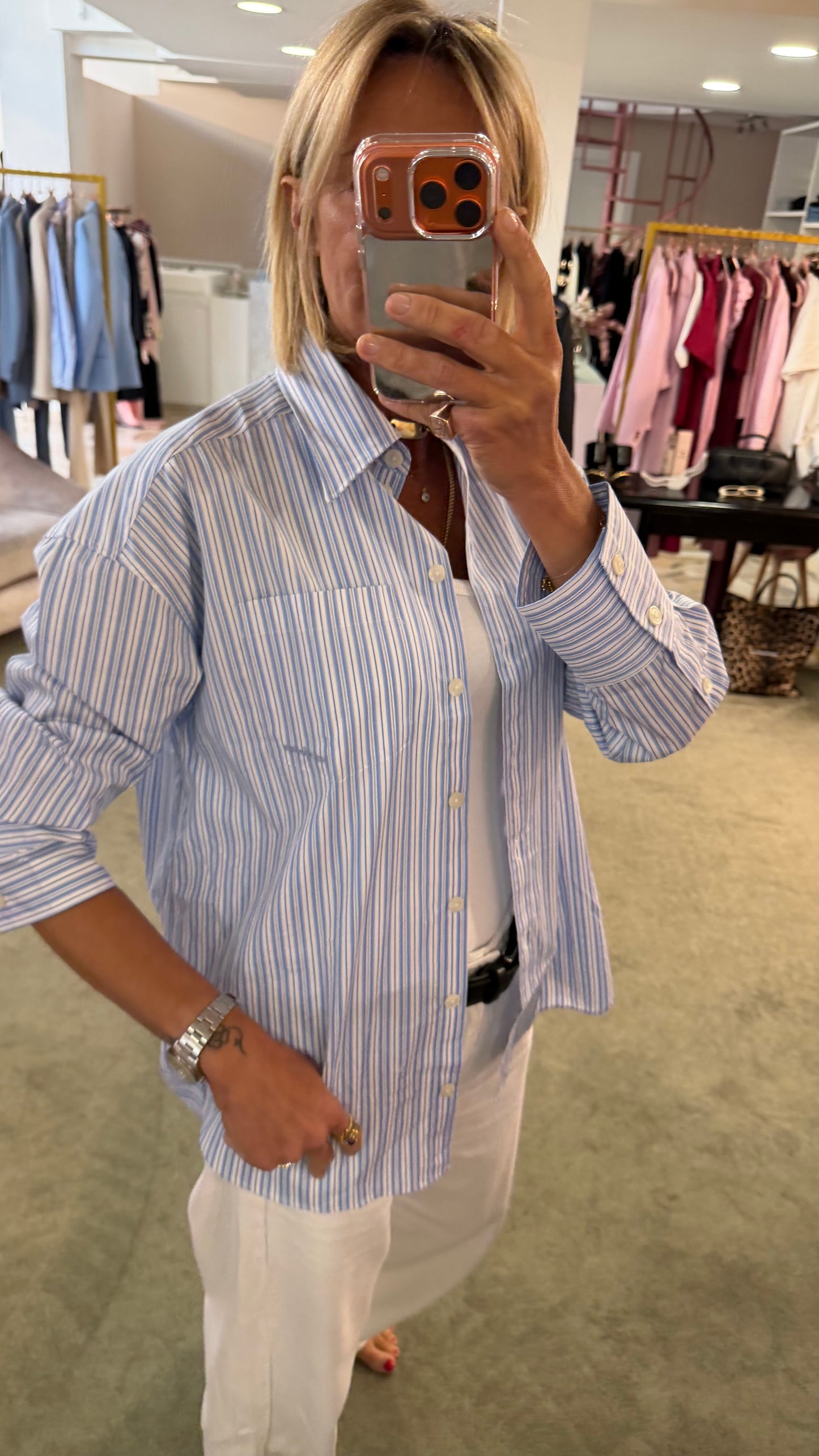 Camicia over a righe azzurra e bianca sl