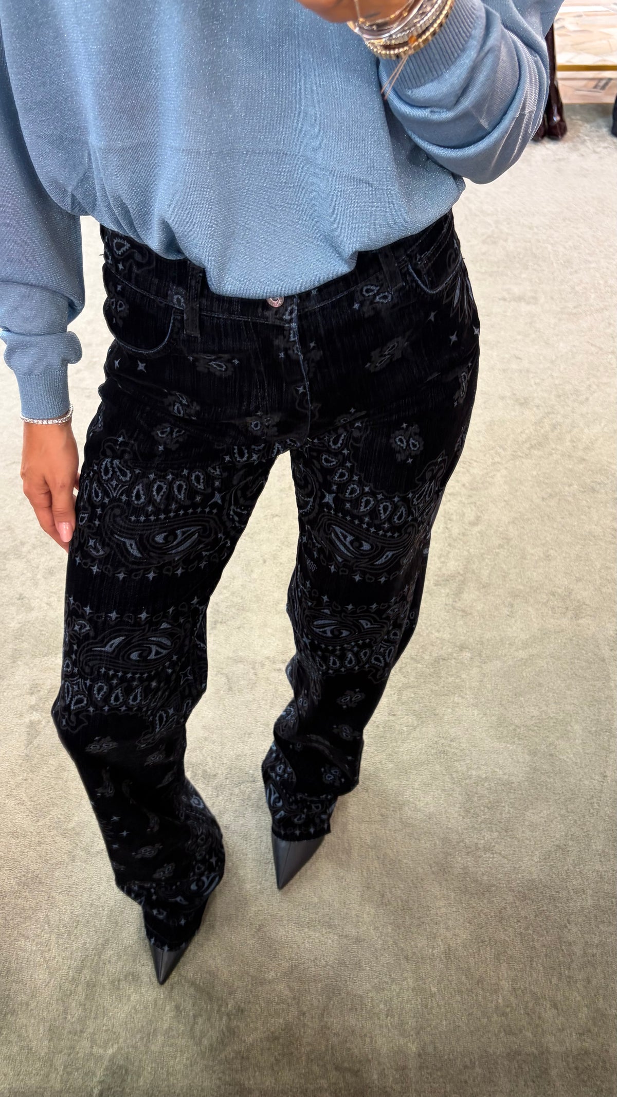 Pantaloni neri bandana straight in velluto Don't@Me