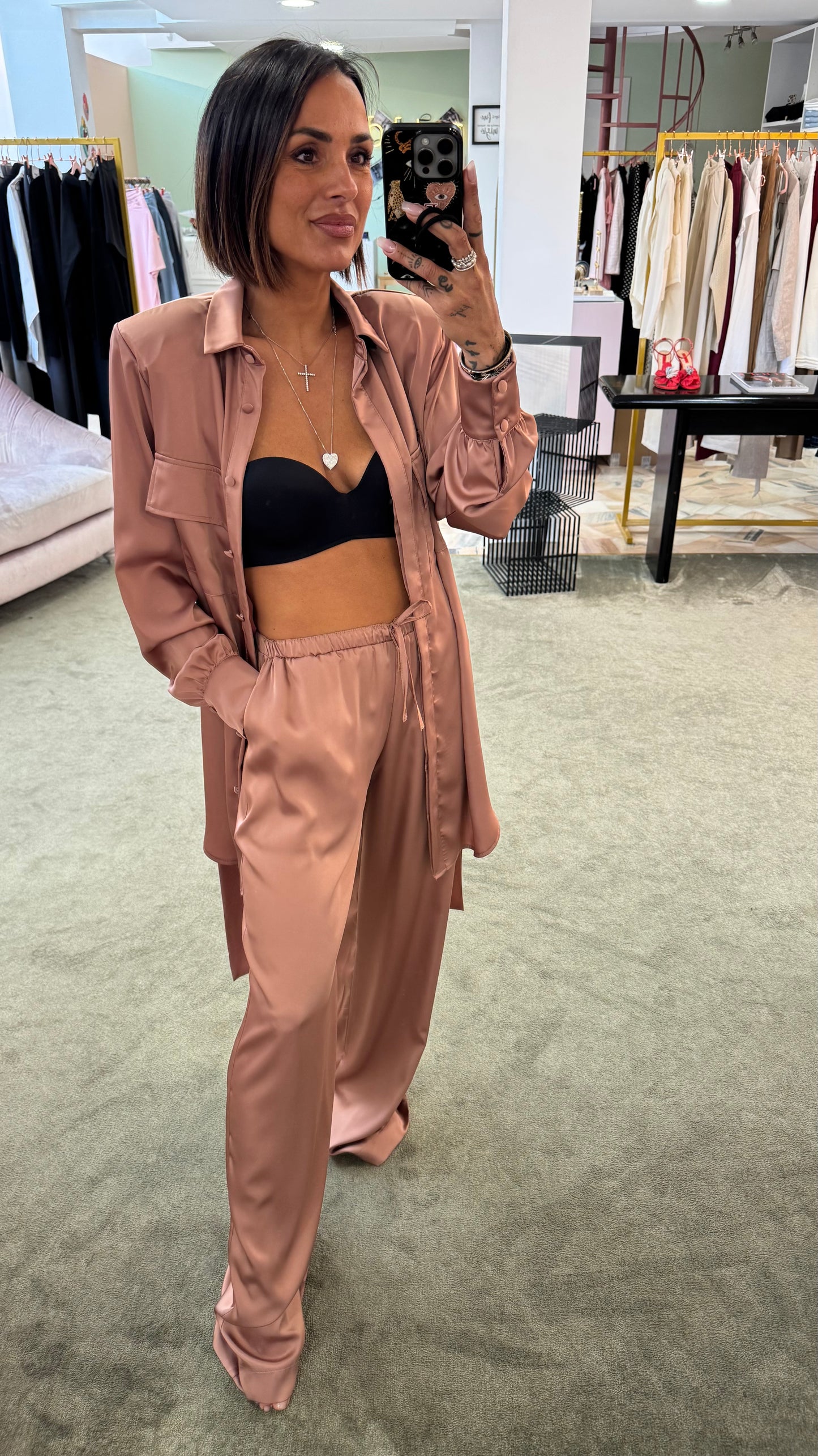 Maxi blusa rosa blush con cintura in satin ks