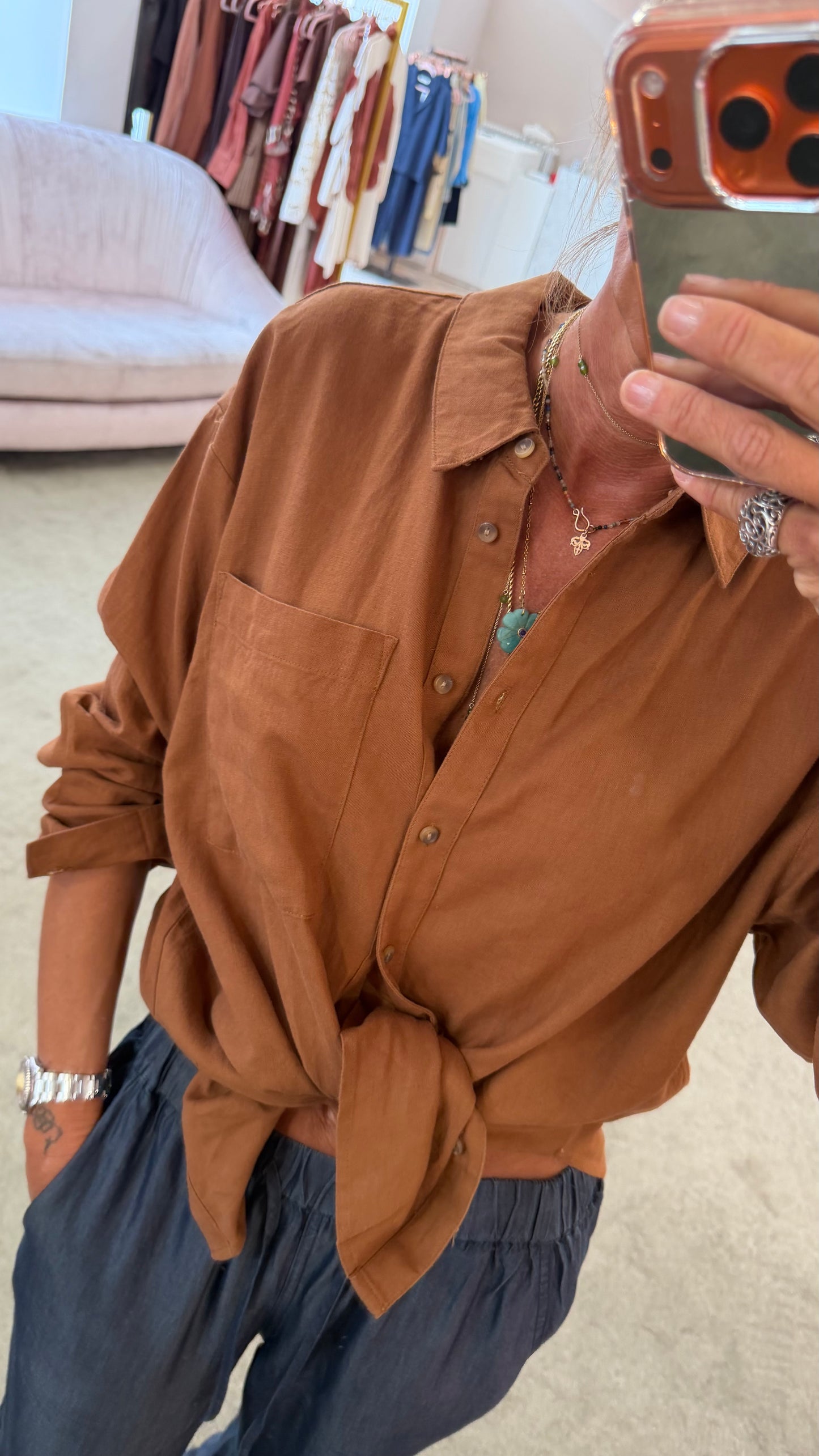 Camicia mattone in lino sy