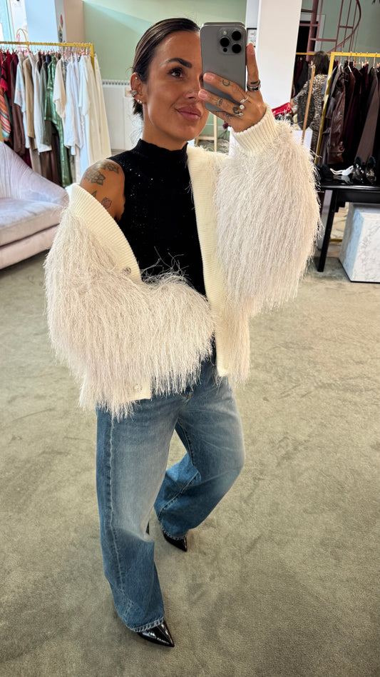Cardigan bomber bianco piume Actualee