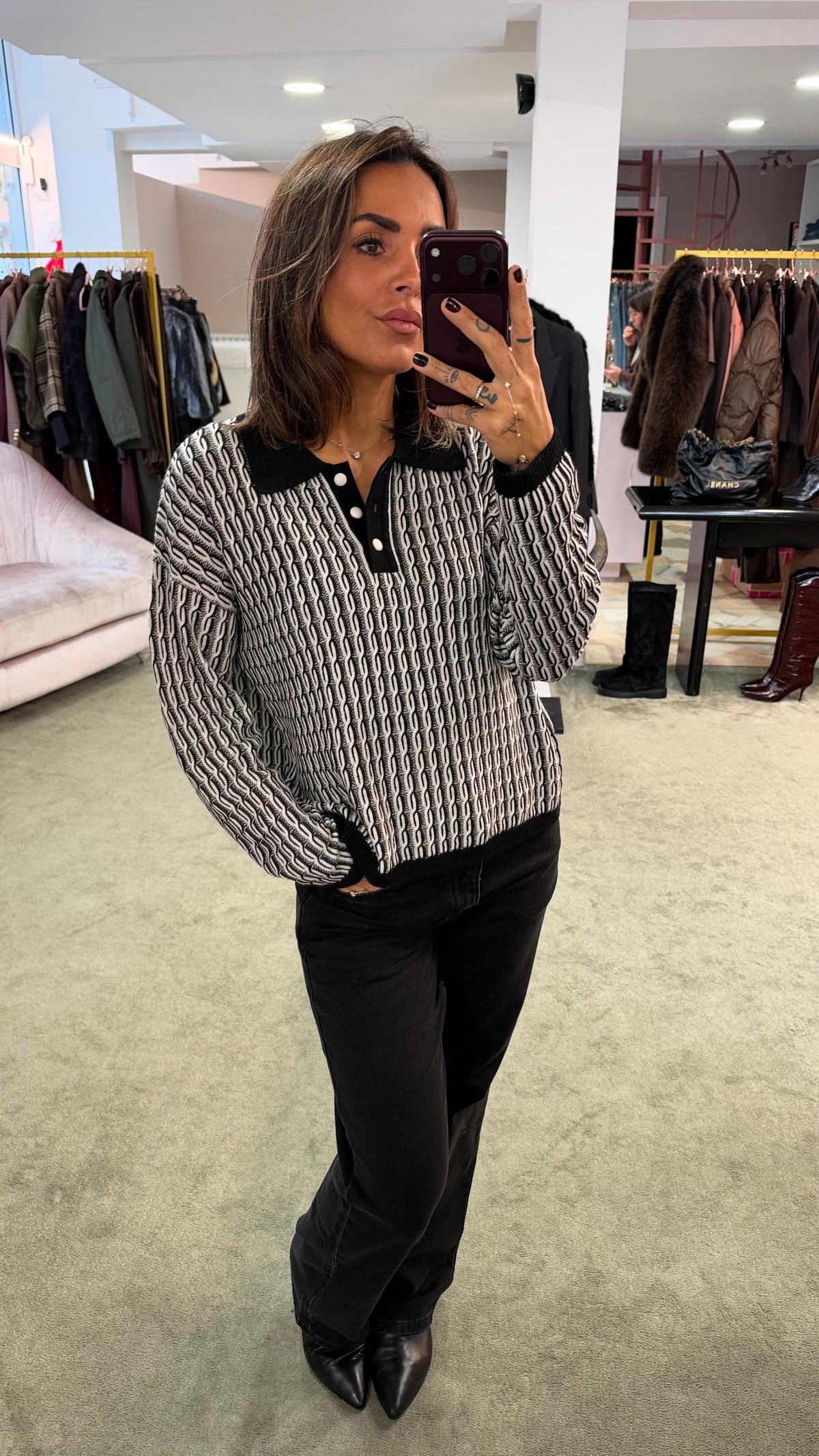 Polo fantasia bianca e nera bj