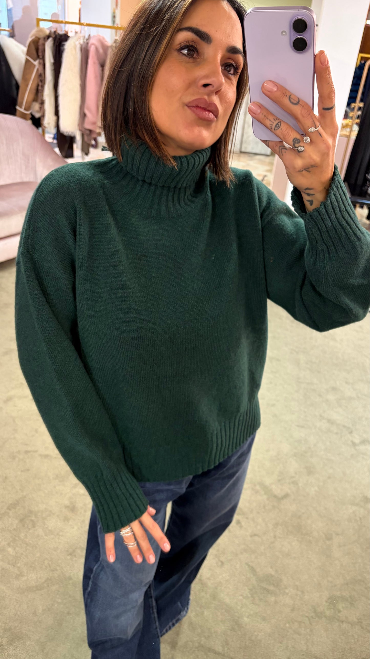 Dolcevita verde a scatoletta in lana Irish