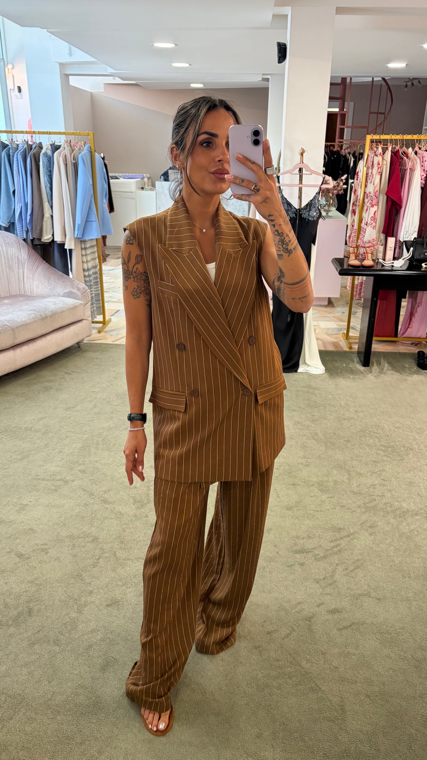 Pantaloni liquirizia gessati con coulisse Hinnominate