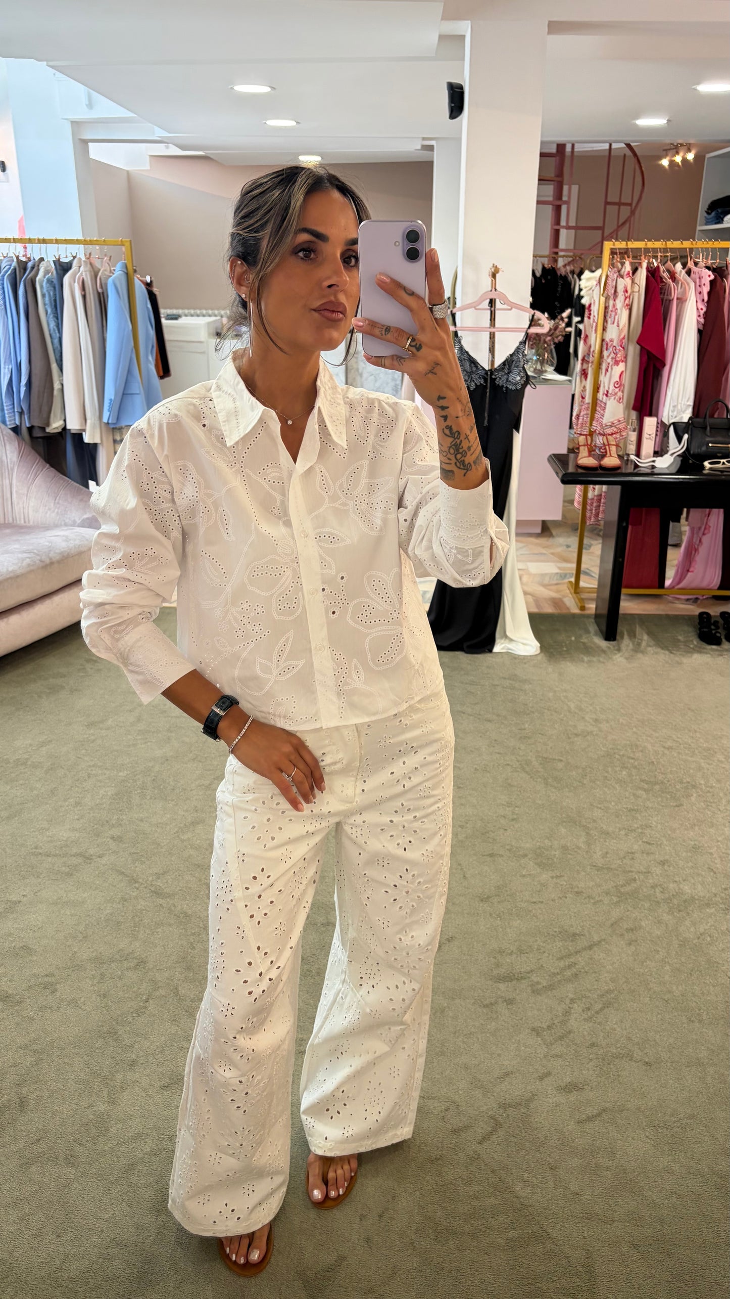 Camicia crop bianca in sangallo jx