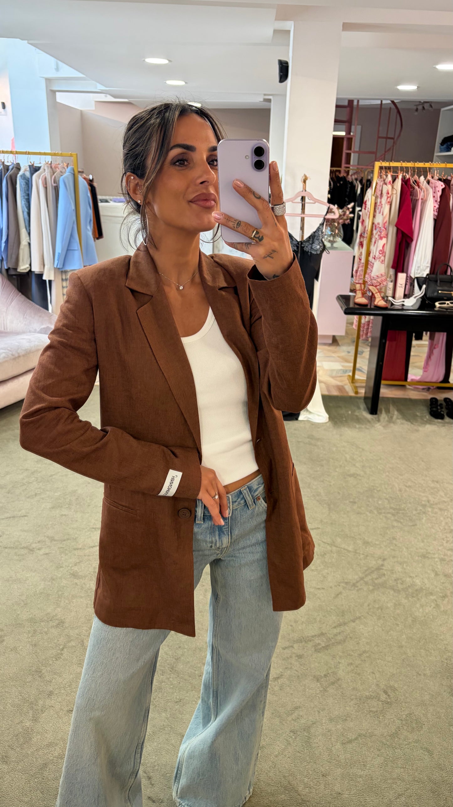 Blazer tabacco in lino monopetto Hinnominate