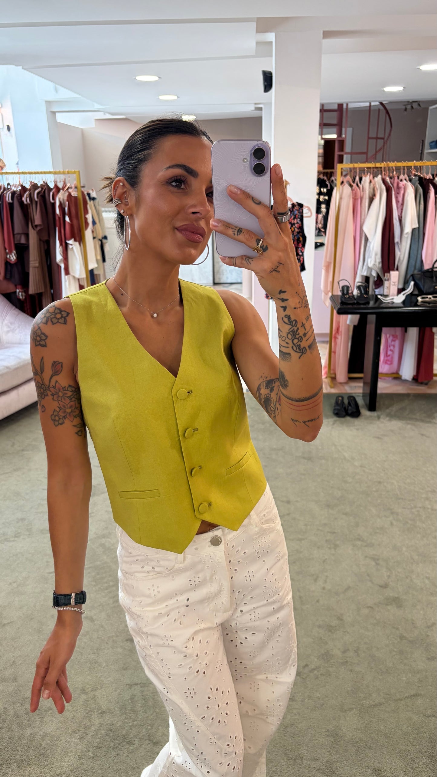 Gilet lime in lino Actualee