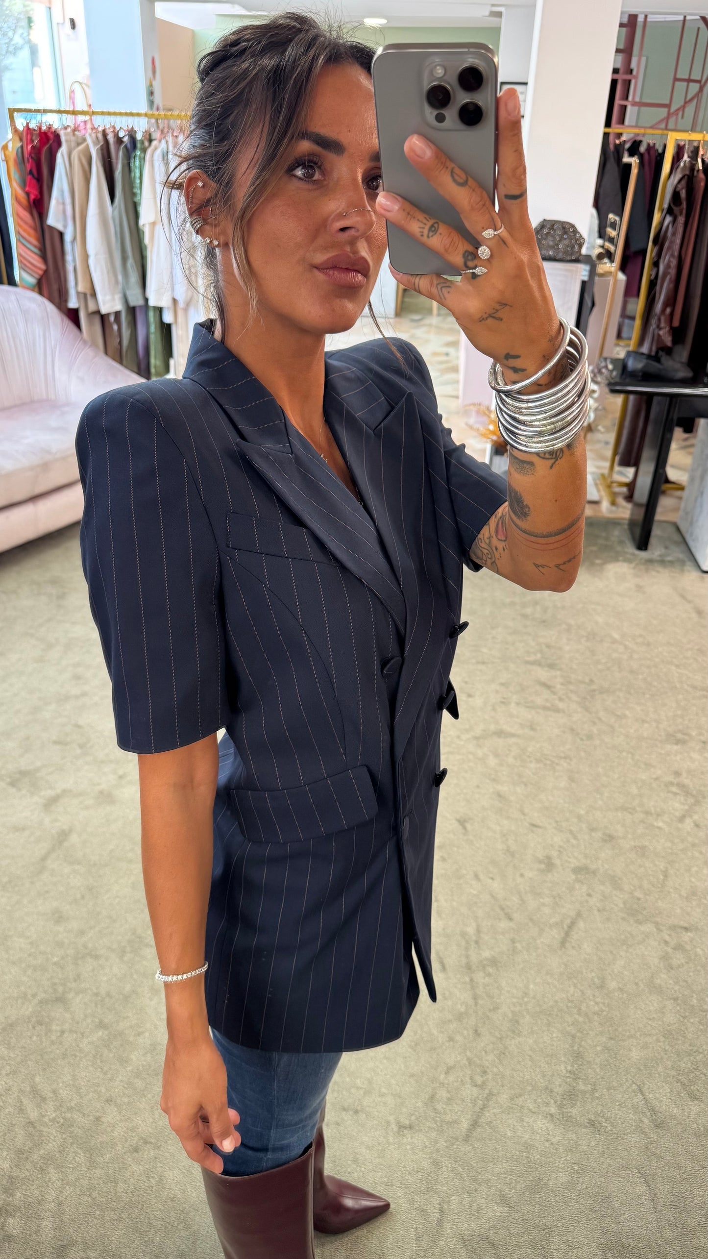 Blazer blu gessato manica corta Actualee