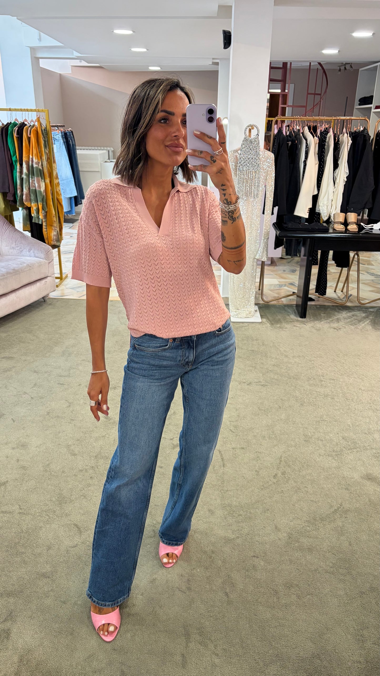 Polo rosa antico traforata manica corta bj