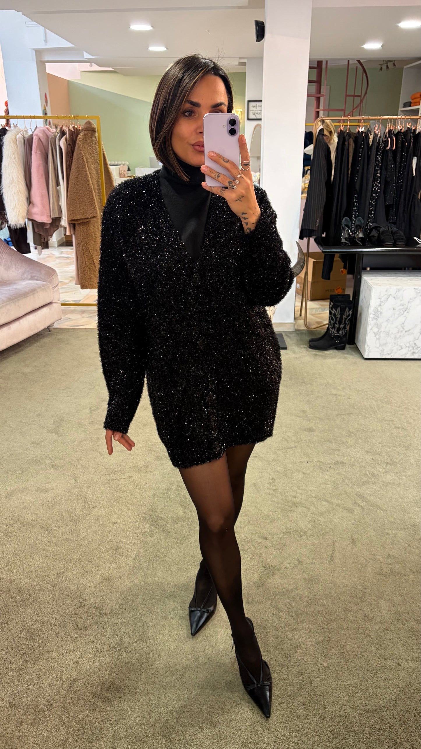 Cardigan oversize nero in lurex gl